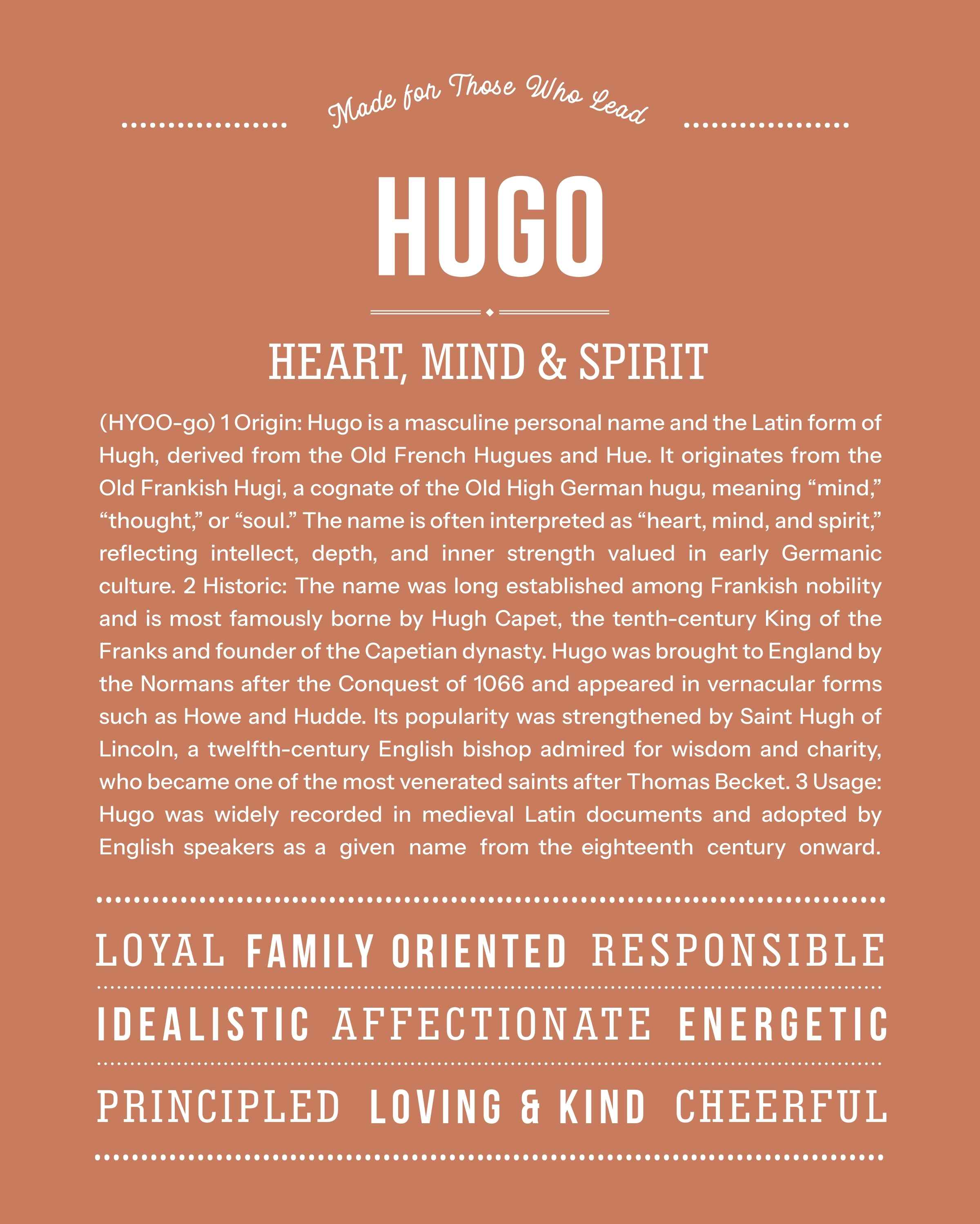 Hugo | Personalised Name Meaning Print – Custom Name Art Gift