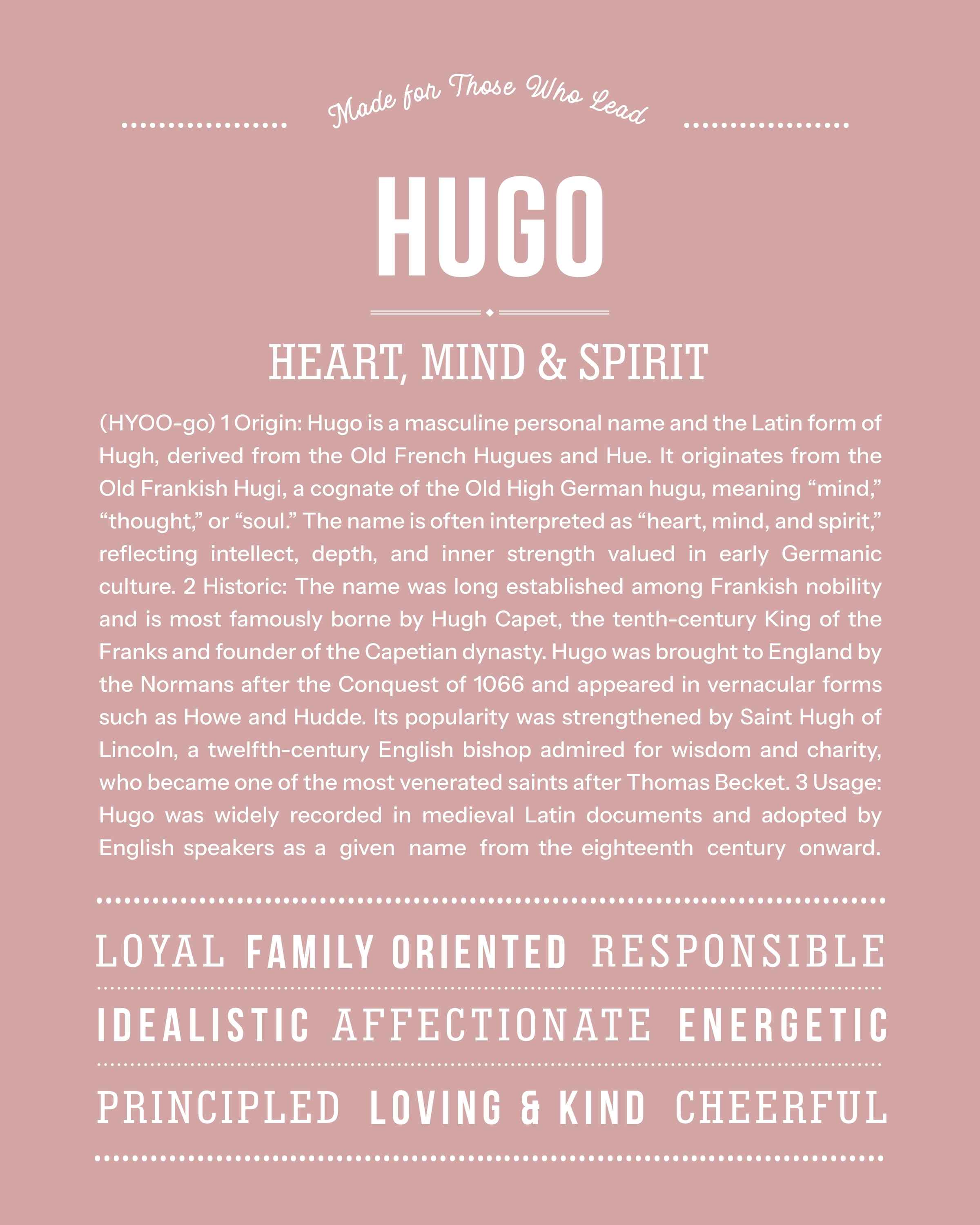 Hugo | Personalised Name Meaning Print – Custom Name Art Gift