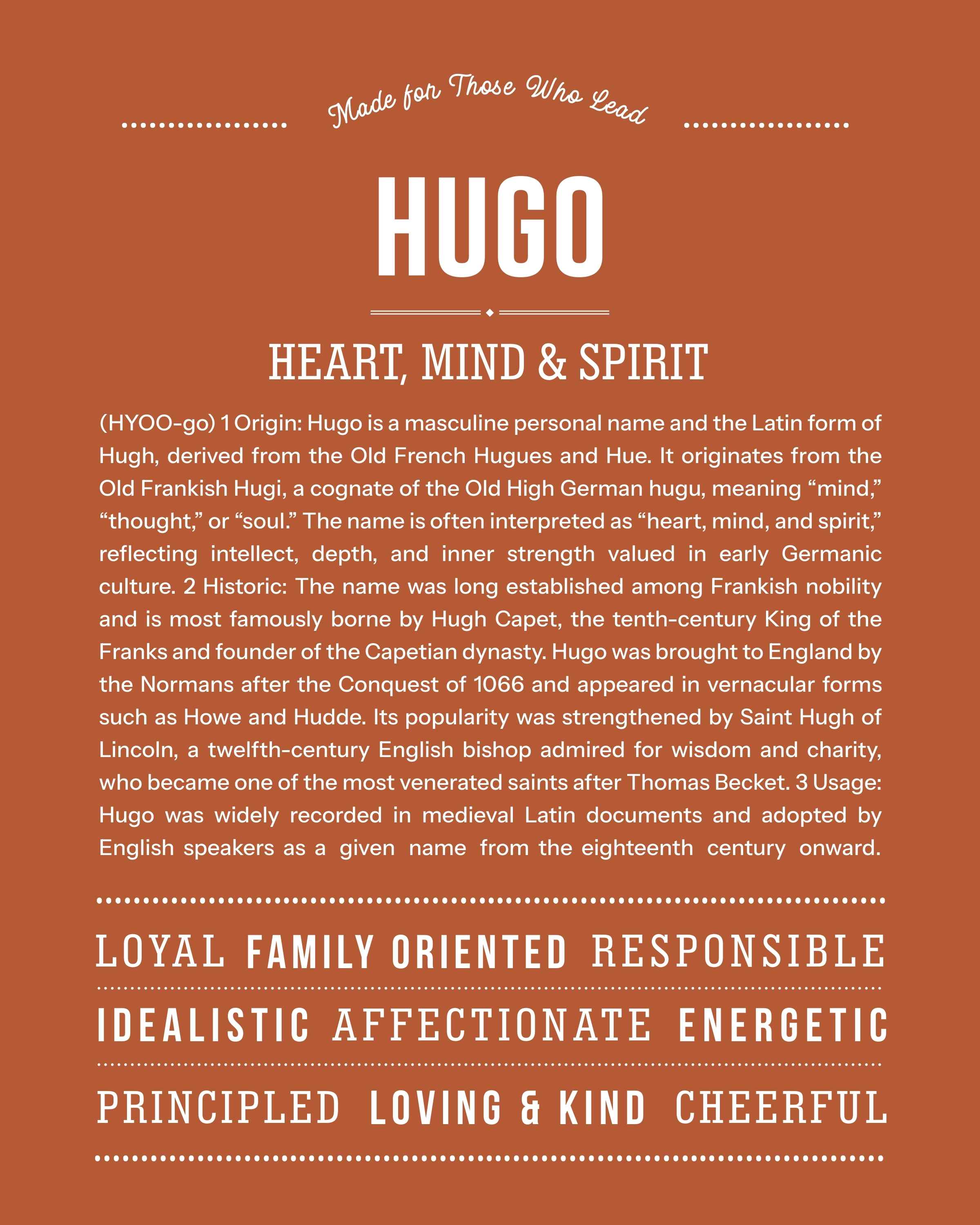 Hugo | Personalised Name Meaning Print – Custom Name Art Gift