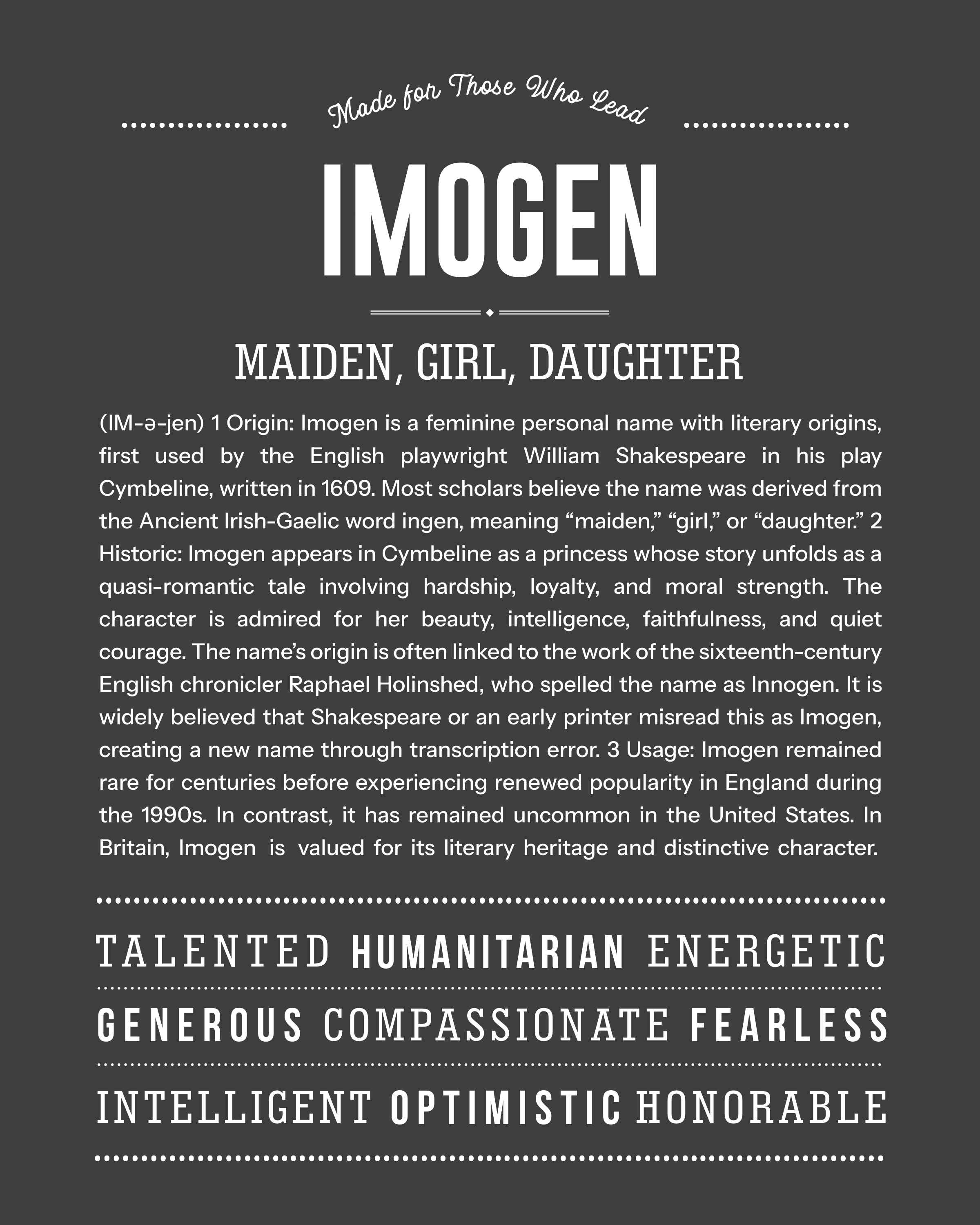 Imogen | Personalised Name Meaning Print – Custom Name Art Gift