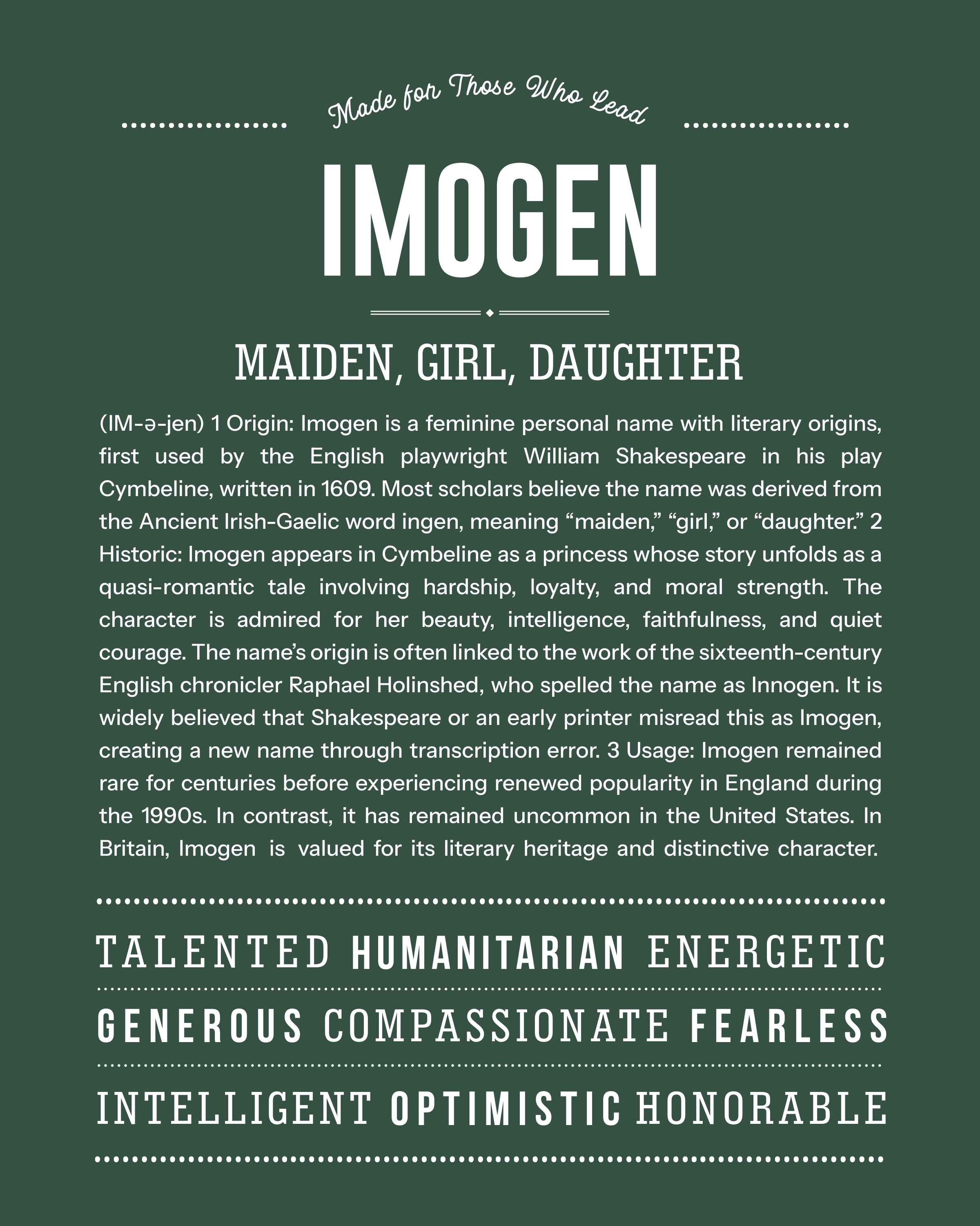 Imogen | Personalised Name Meaning Print – Custom Name Art Gift
