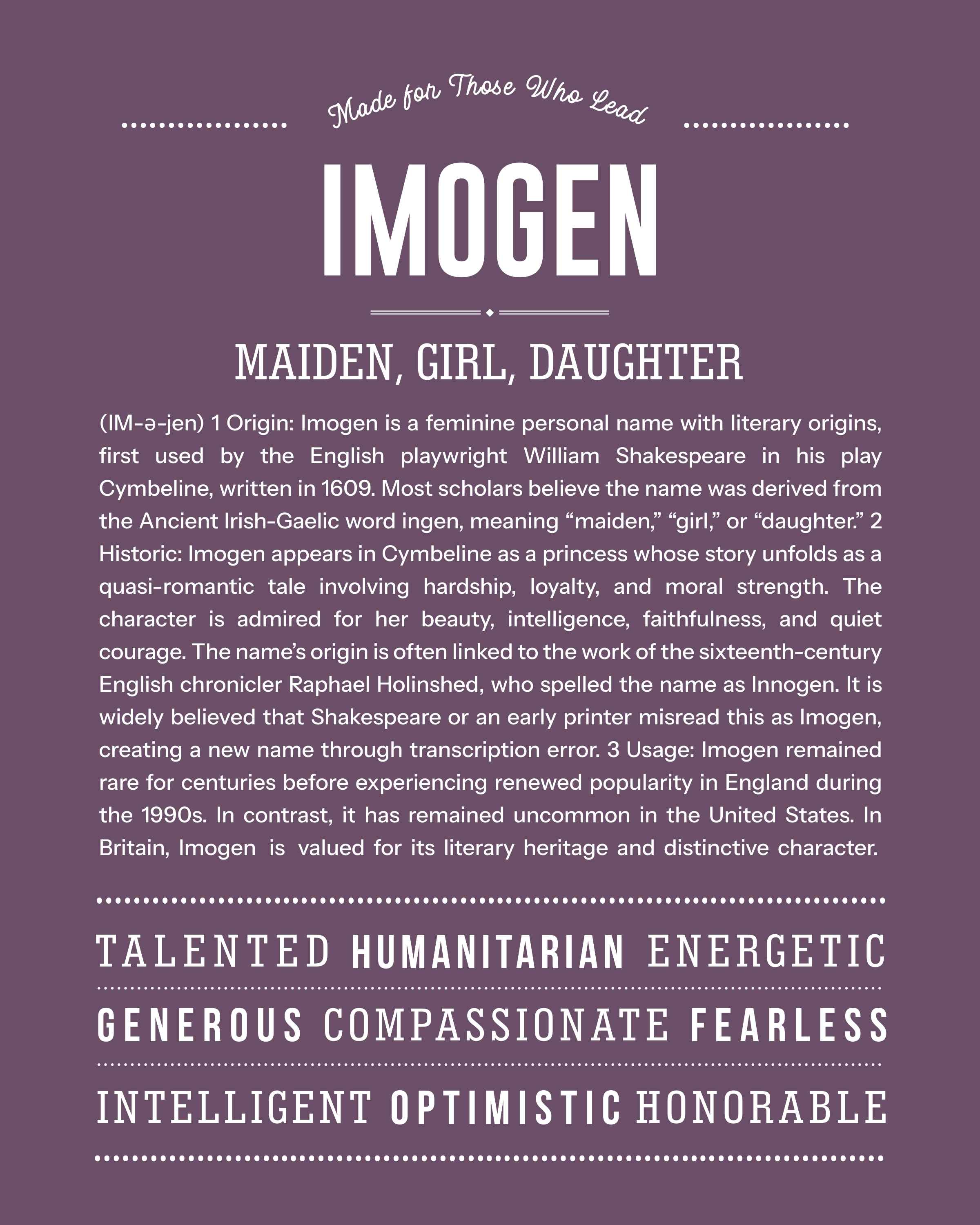 Imogen | Personalised Name Meaning Print – Custom Name Art Gift
