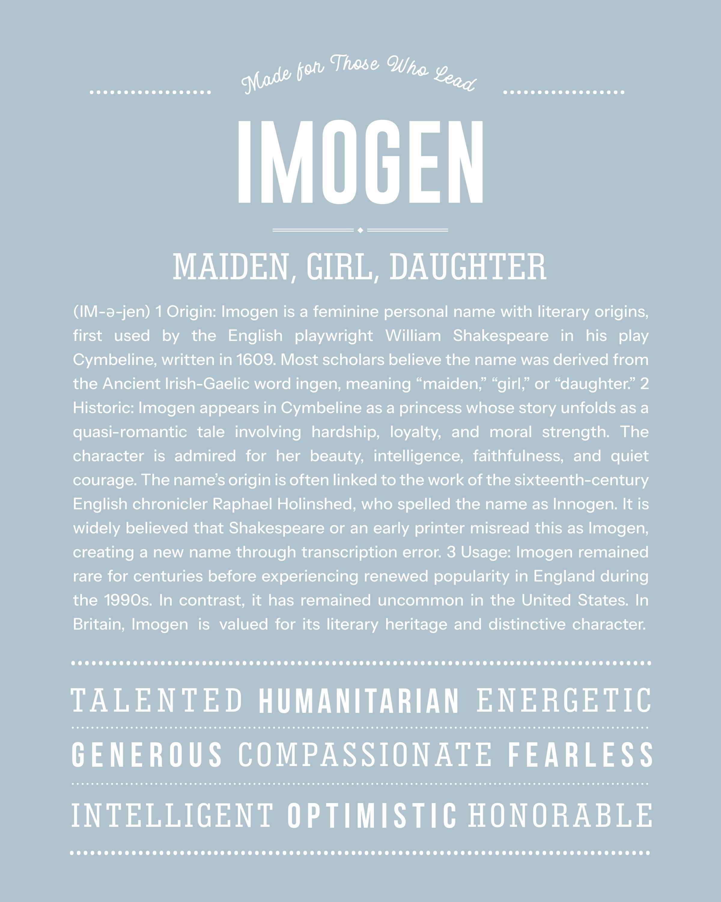 Imogen | Personalised Name Meaning Print – Custom Name Art Gift