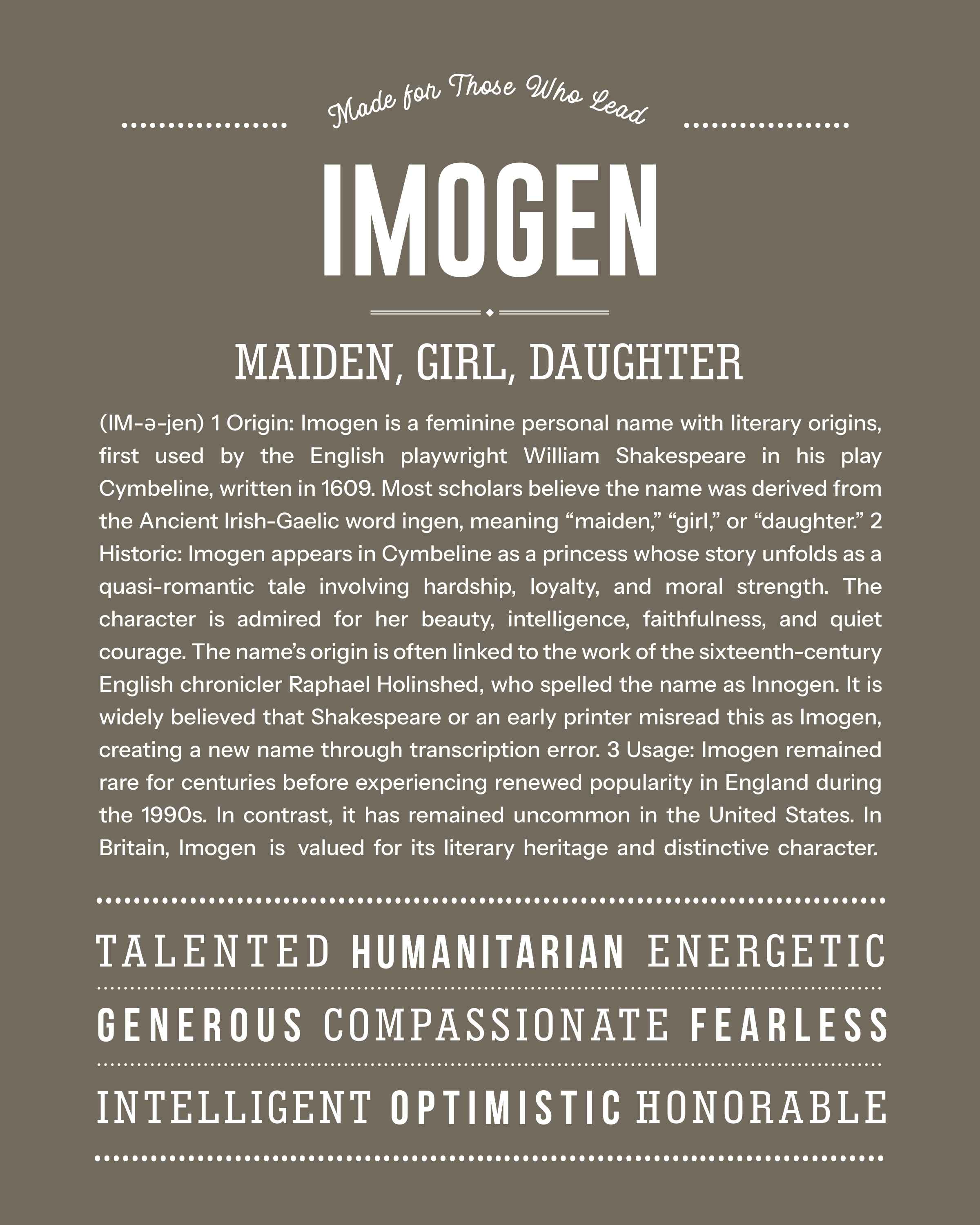 Imogen | Personalised Name Meaning Print – Custom Name Art Gift