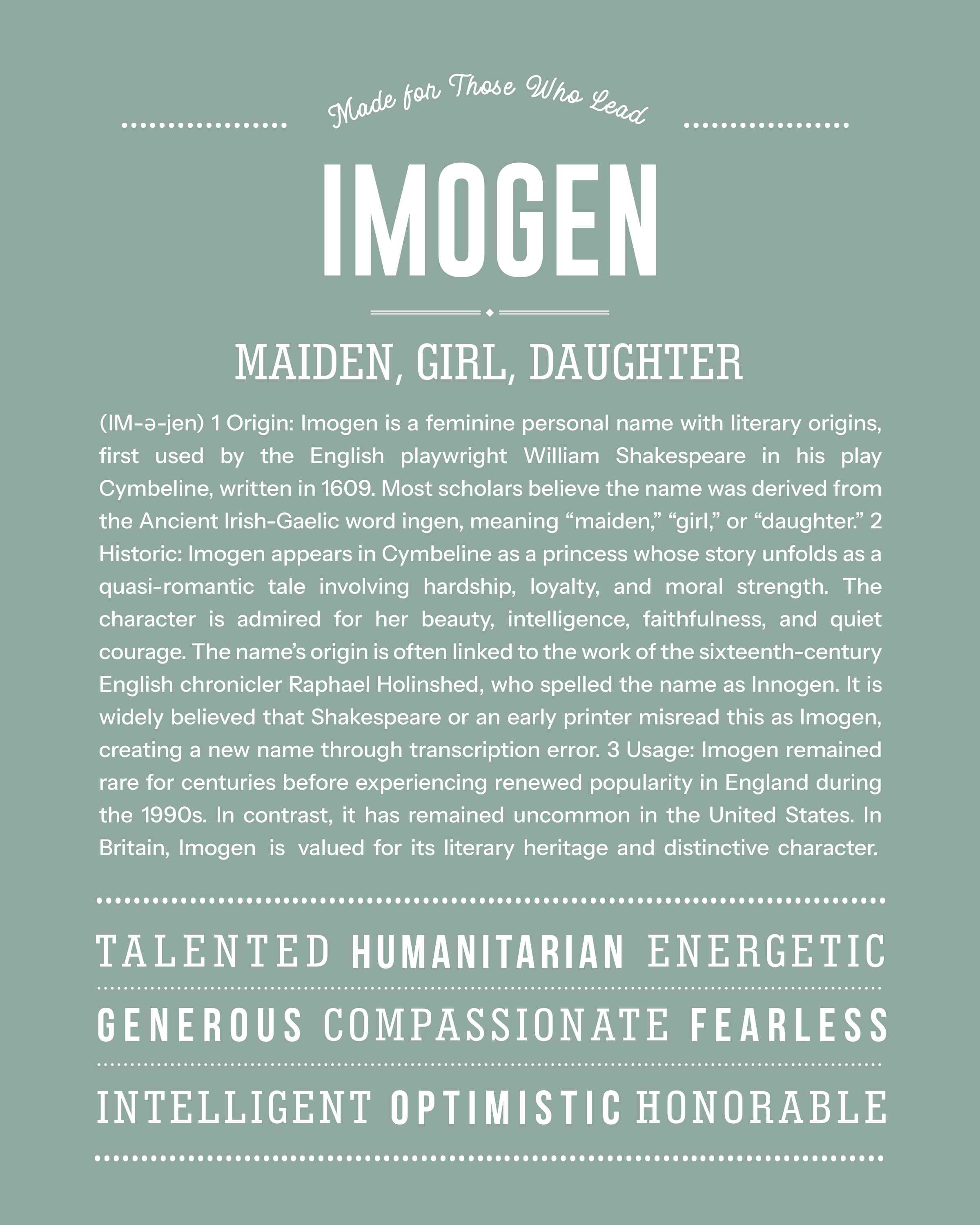 Imogen | Personalised Name Meaning Print – Custom Name Art Gift
