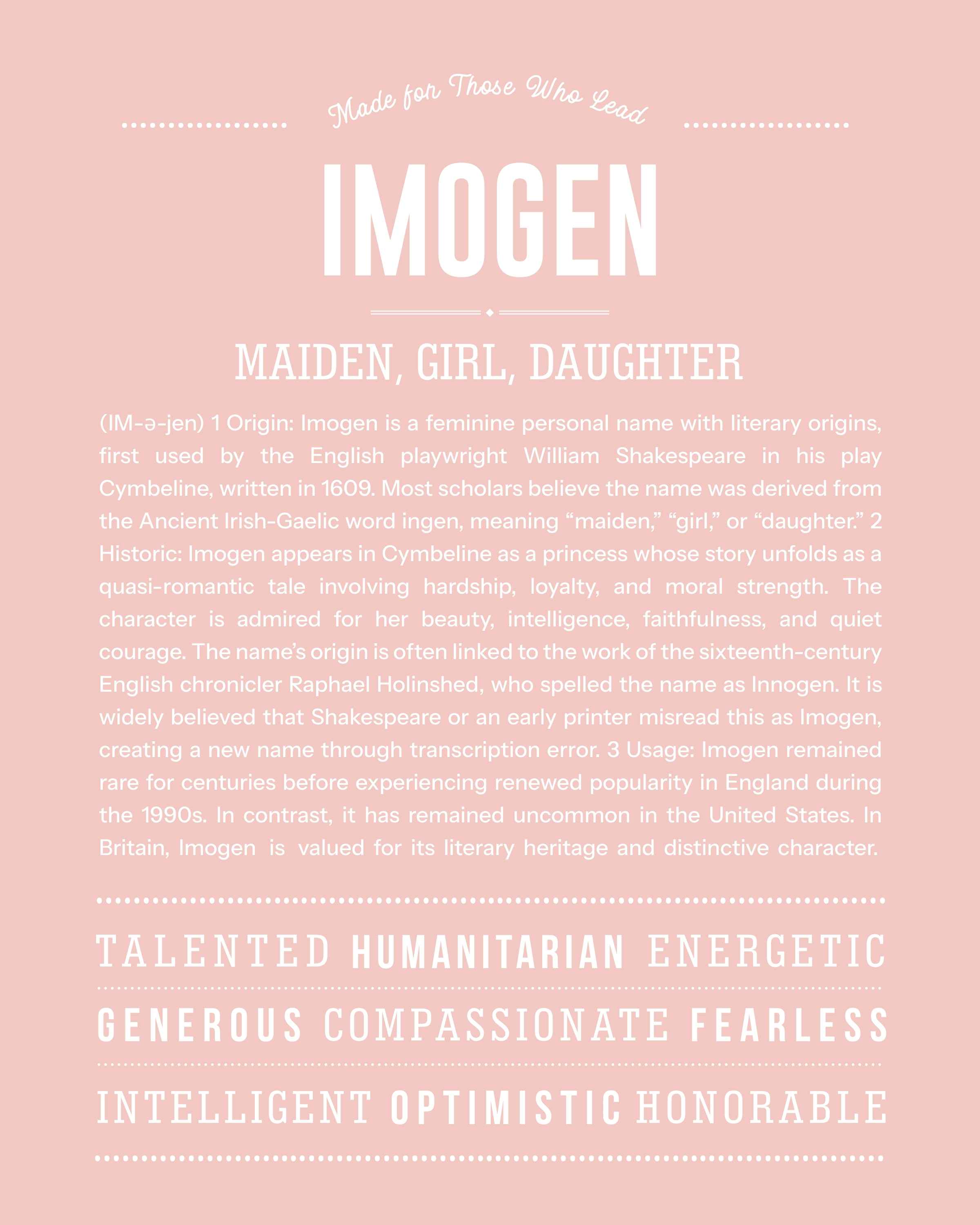 Imogen | Personalised Name Meaning Print – Custom Name Art Gift