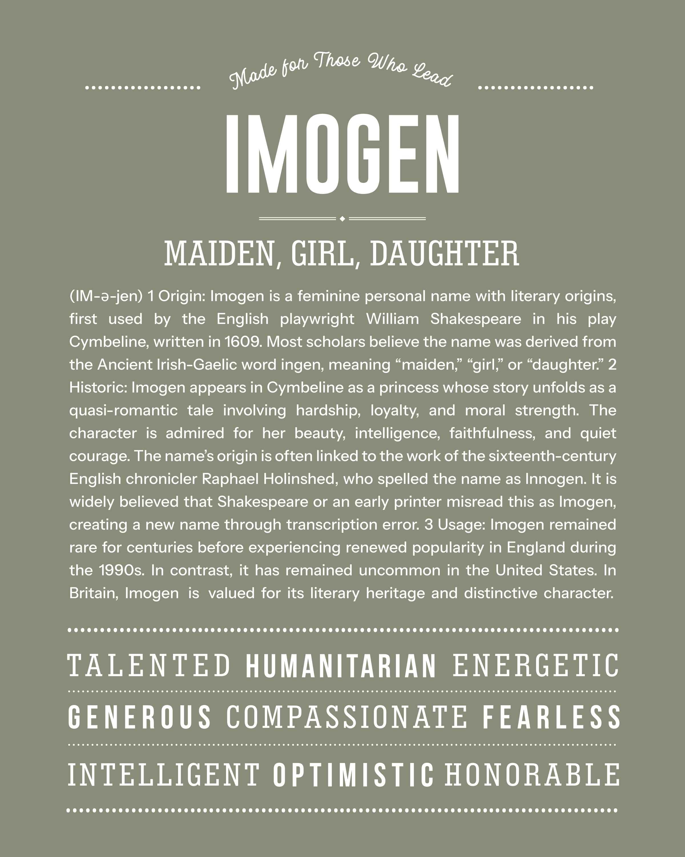 Imogen | Personalised Name Meaning Print – Custom Name Art Gift