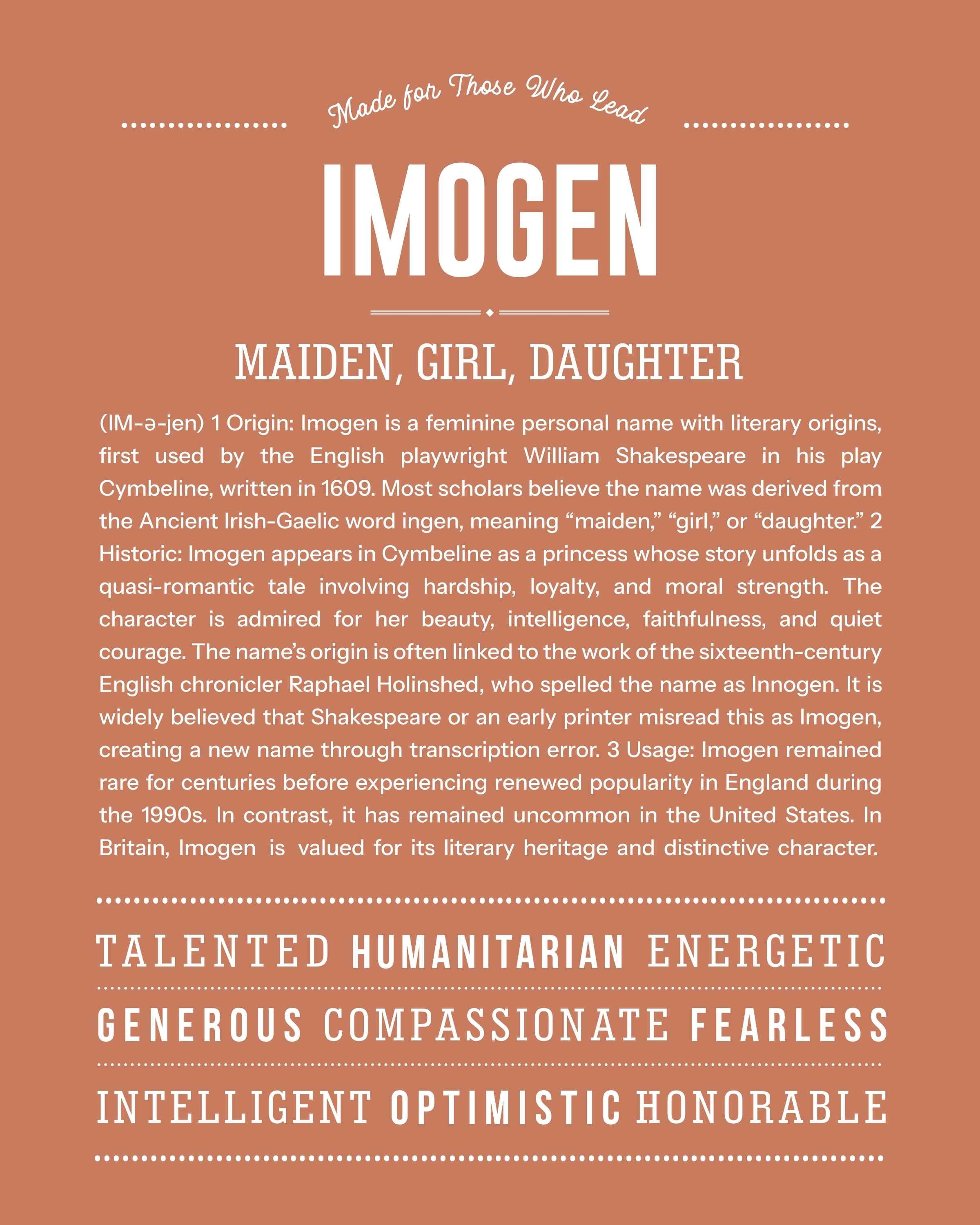 Imogen | Personalised Name Meaning Print – Custom Name Art Gift
