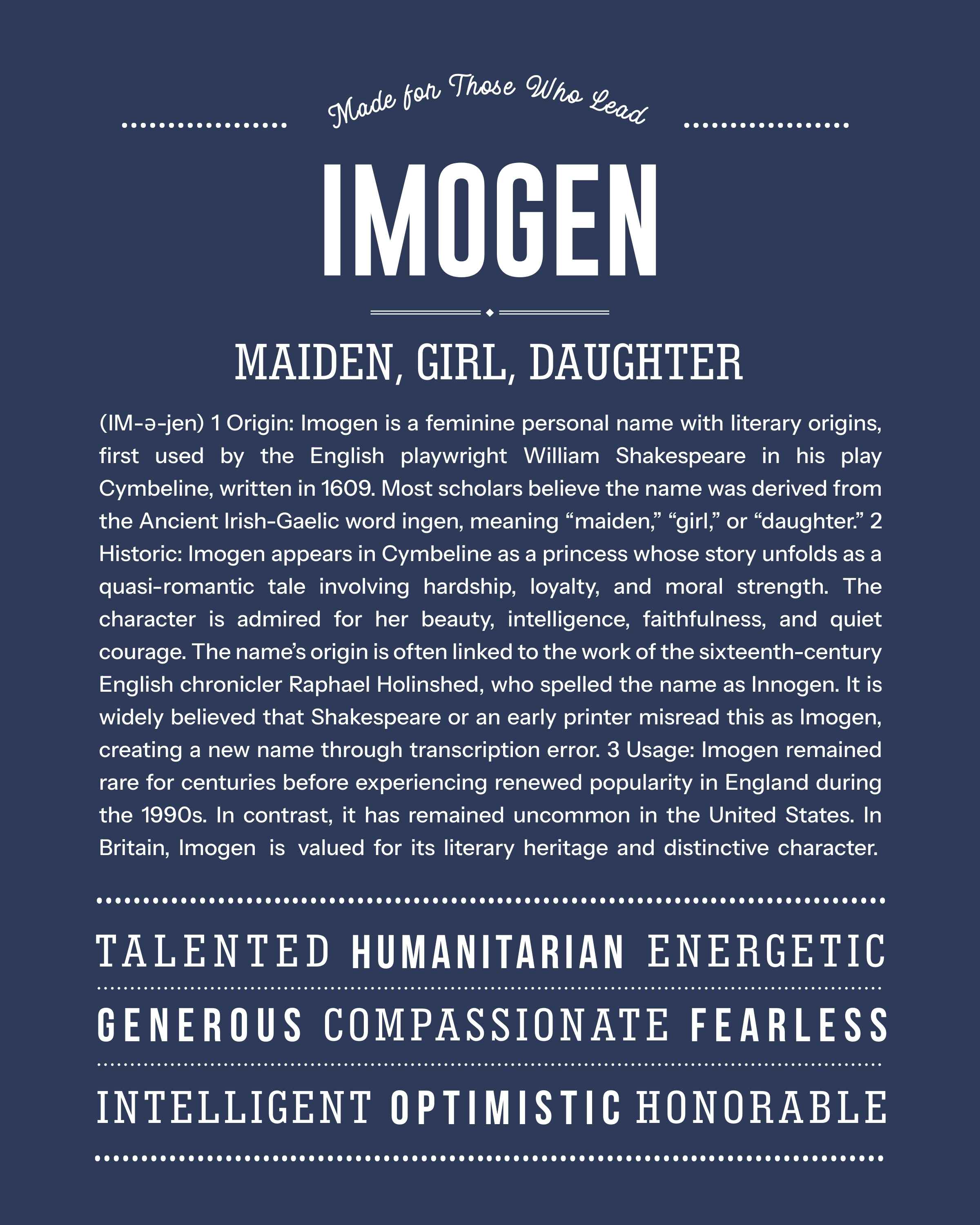 Imogen | Personalised Name Meaning Print – Custom Name Art Gift
