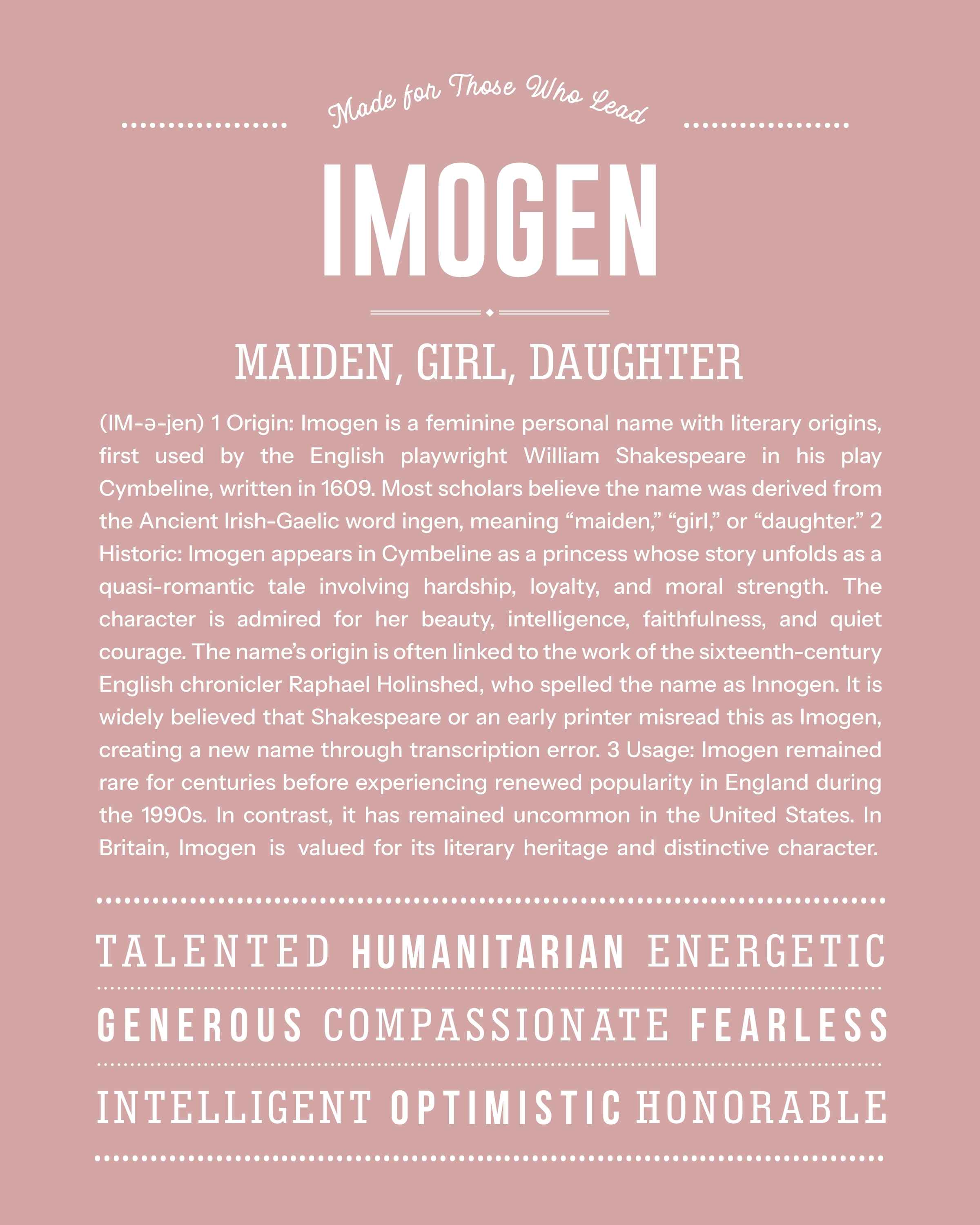 Imogen | Personalised Name Meaning Print – Custom Name Art Gift