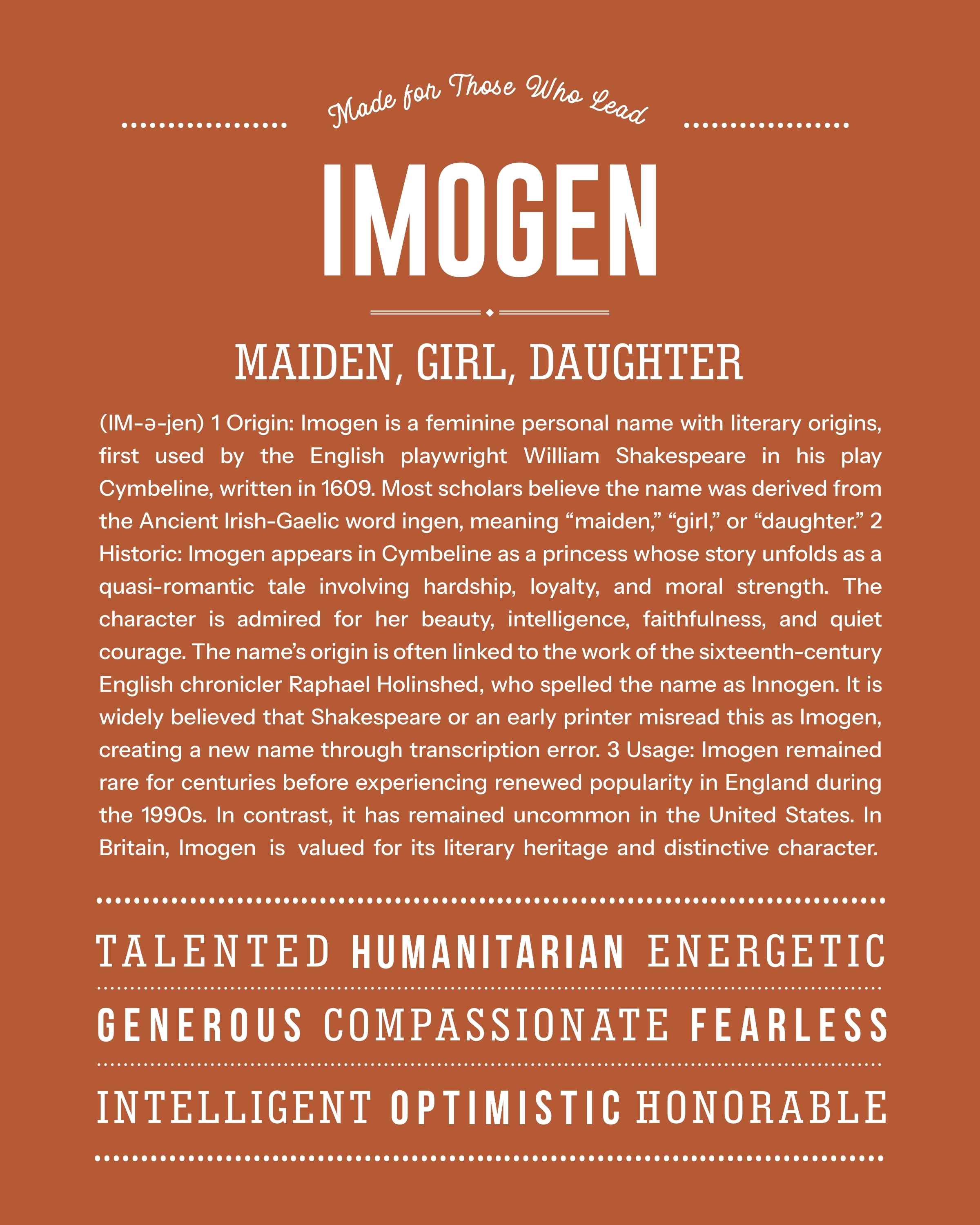 Imogen | Personalised Name Meaning Print – Custom Name Art Gift