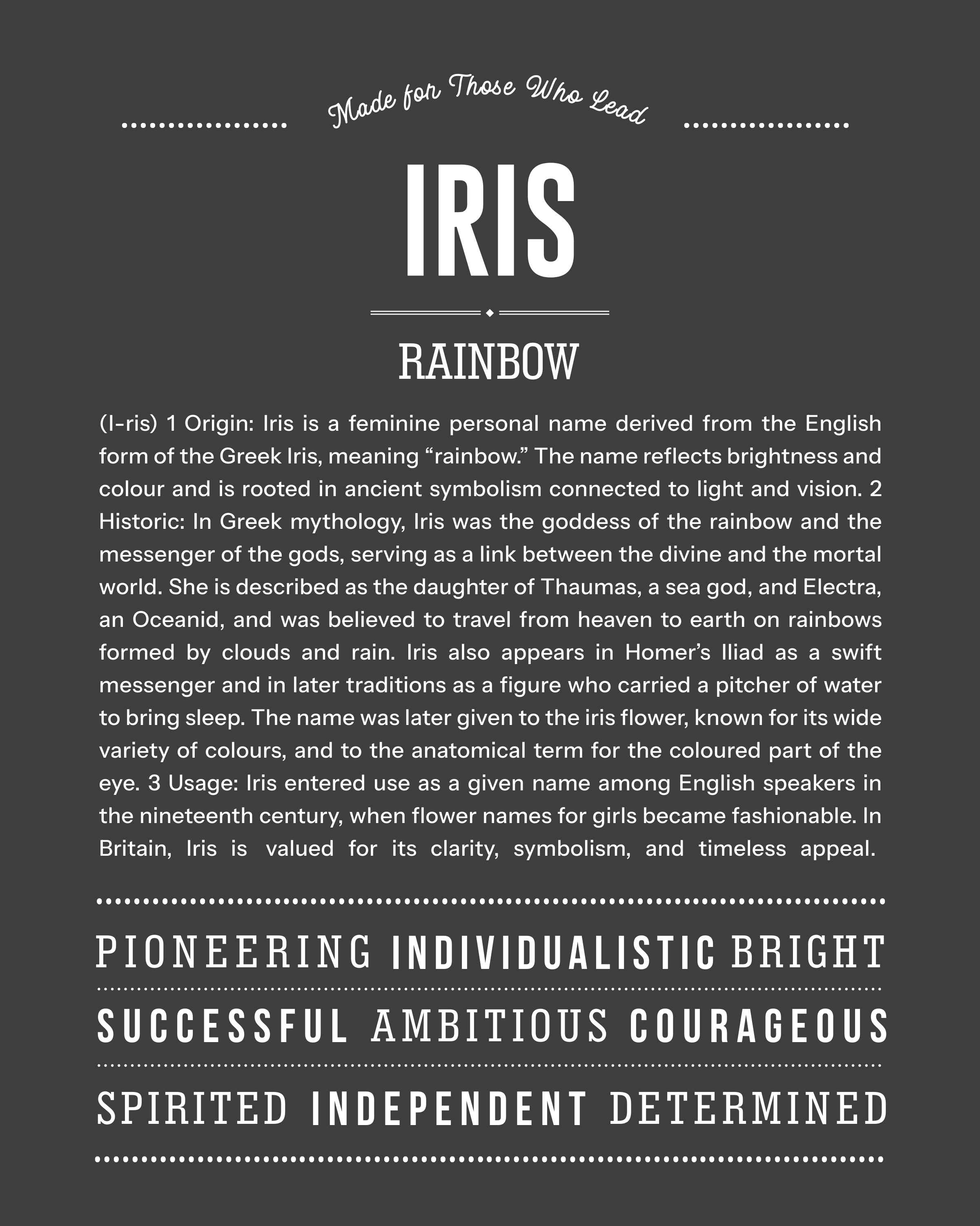 Iris | Personalised Name Meaning Print – Custom Name Art Gift