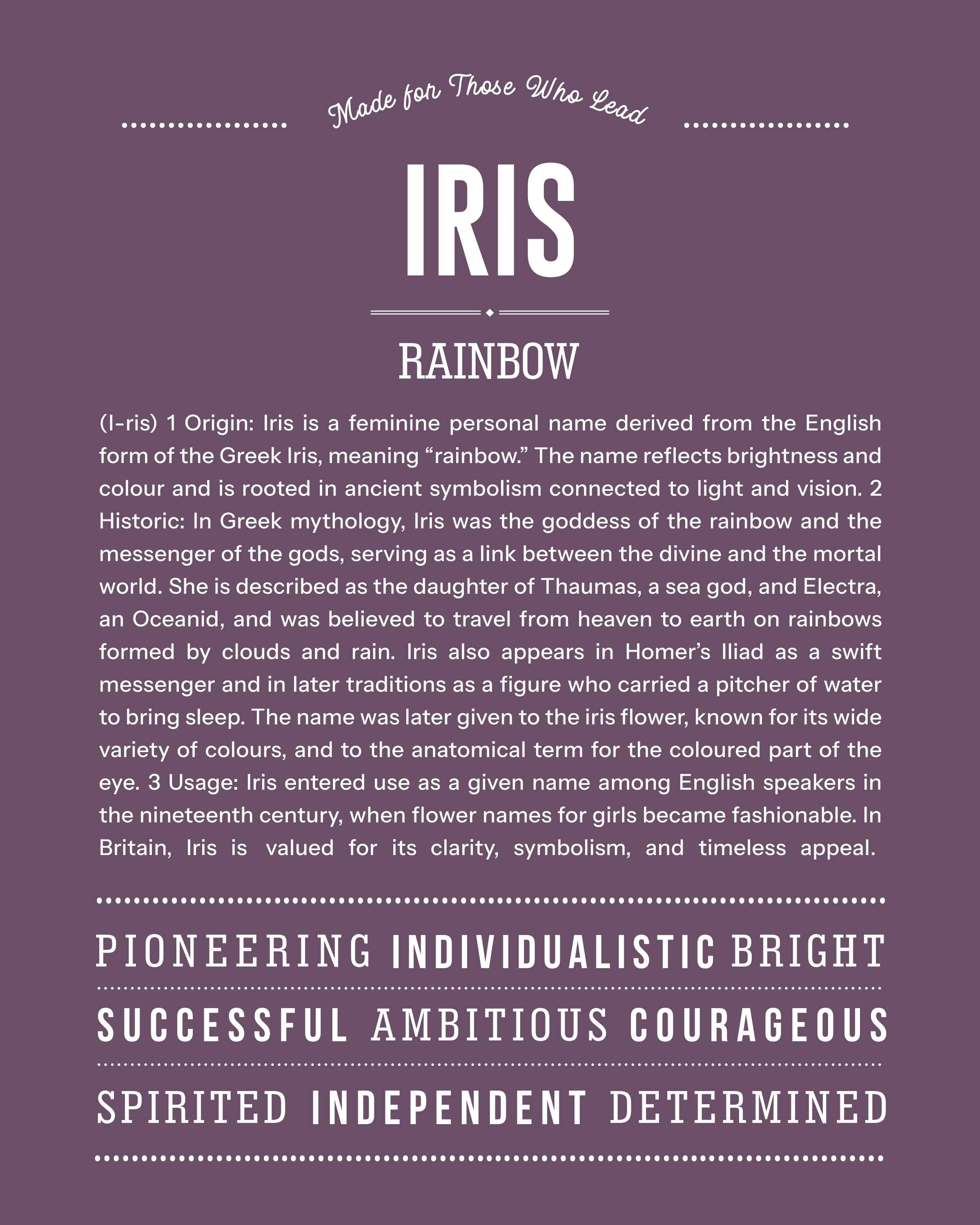 Iris | Personalised Name Meaning Print – Custom Name Art Gift