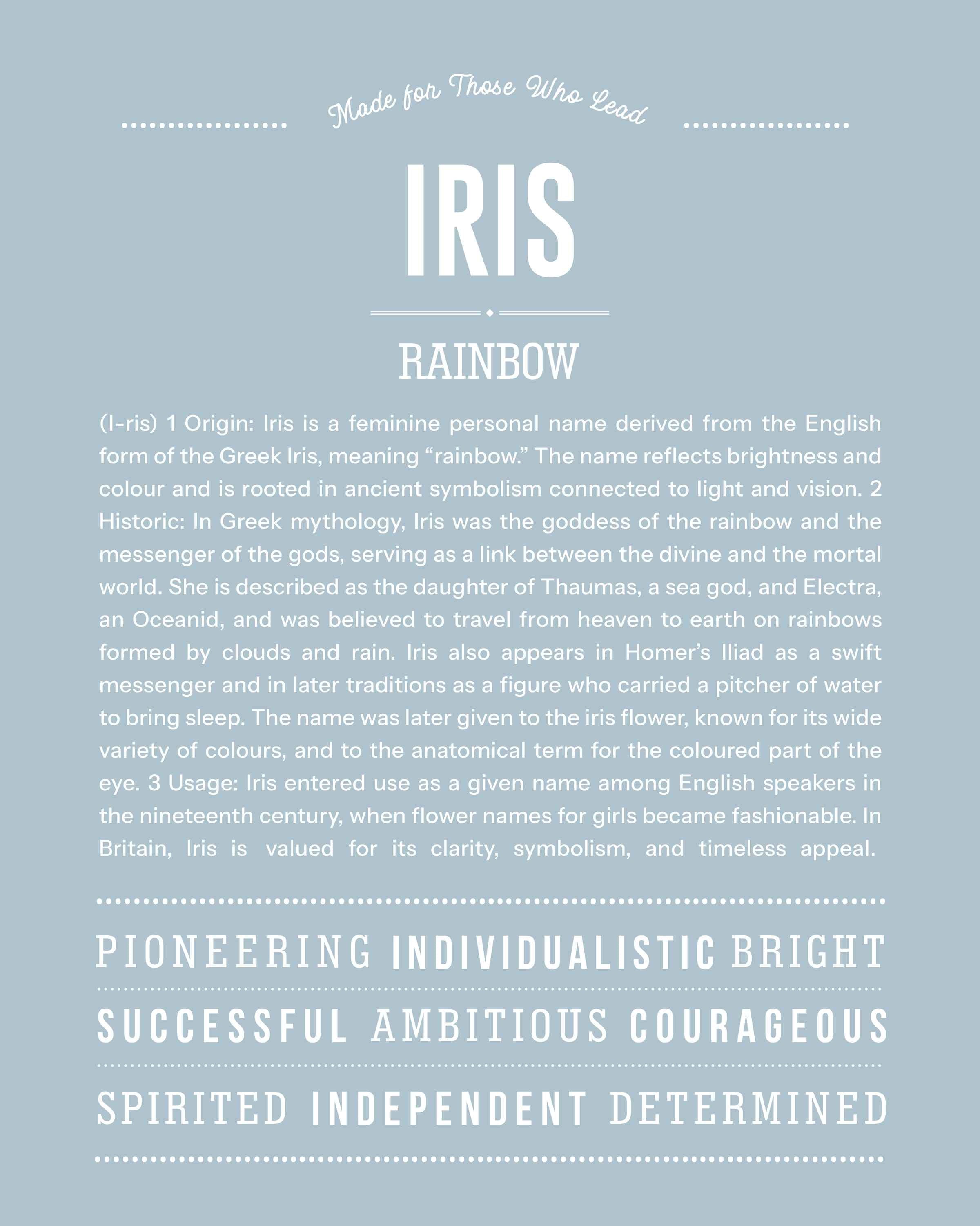 Iris | Personalised Name Meaning Print – Custom Name Art Gift