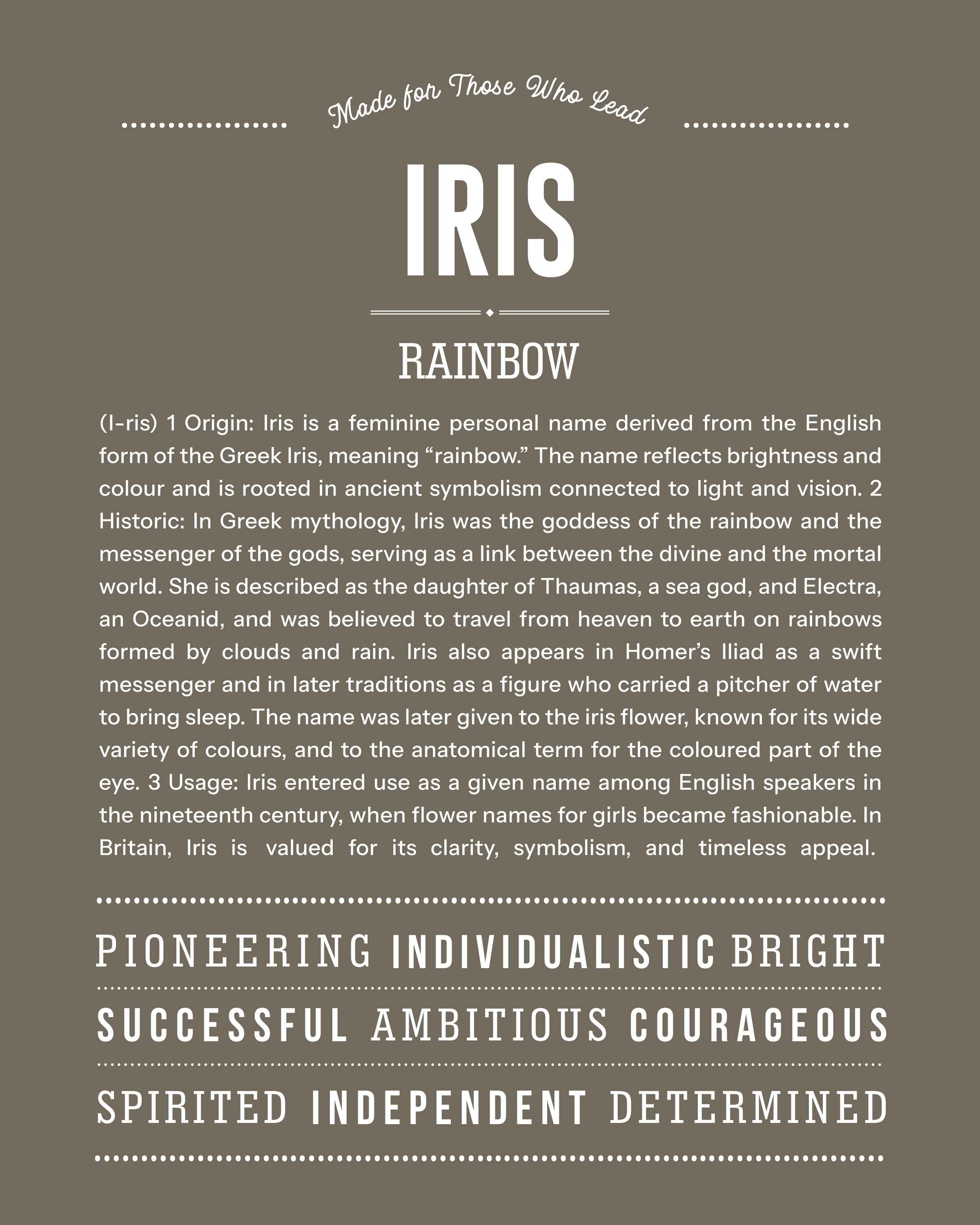 Iris | Personalised Name Meaning Print – Custom Name Art Gift
