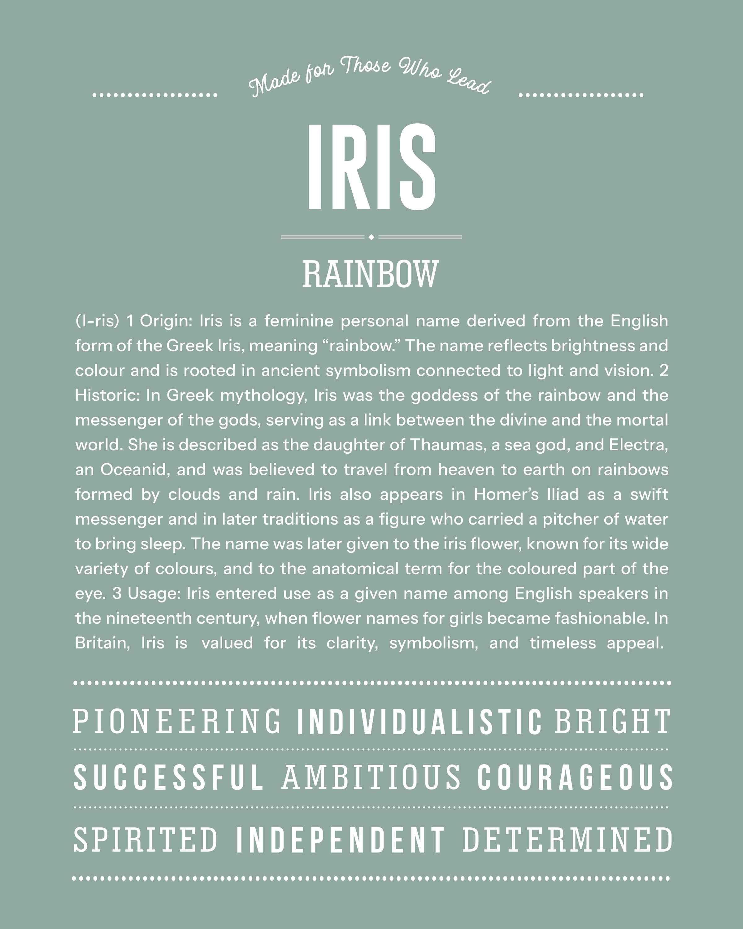 Iris | Personalised Name Meaning Print – Custom Name Art Gift