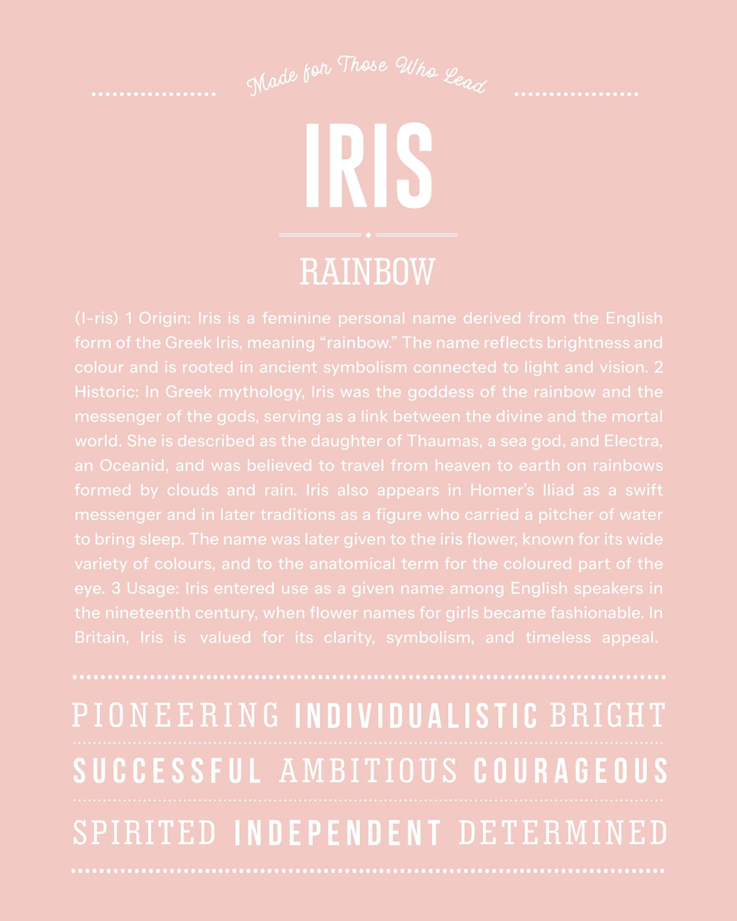 Iris | Personalised Name Meaning Print – Custom Name Art Gift