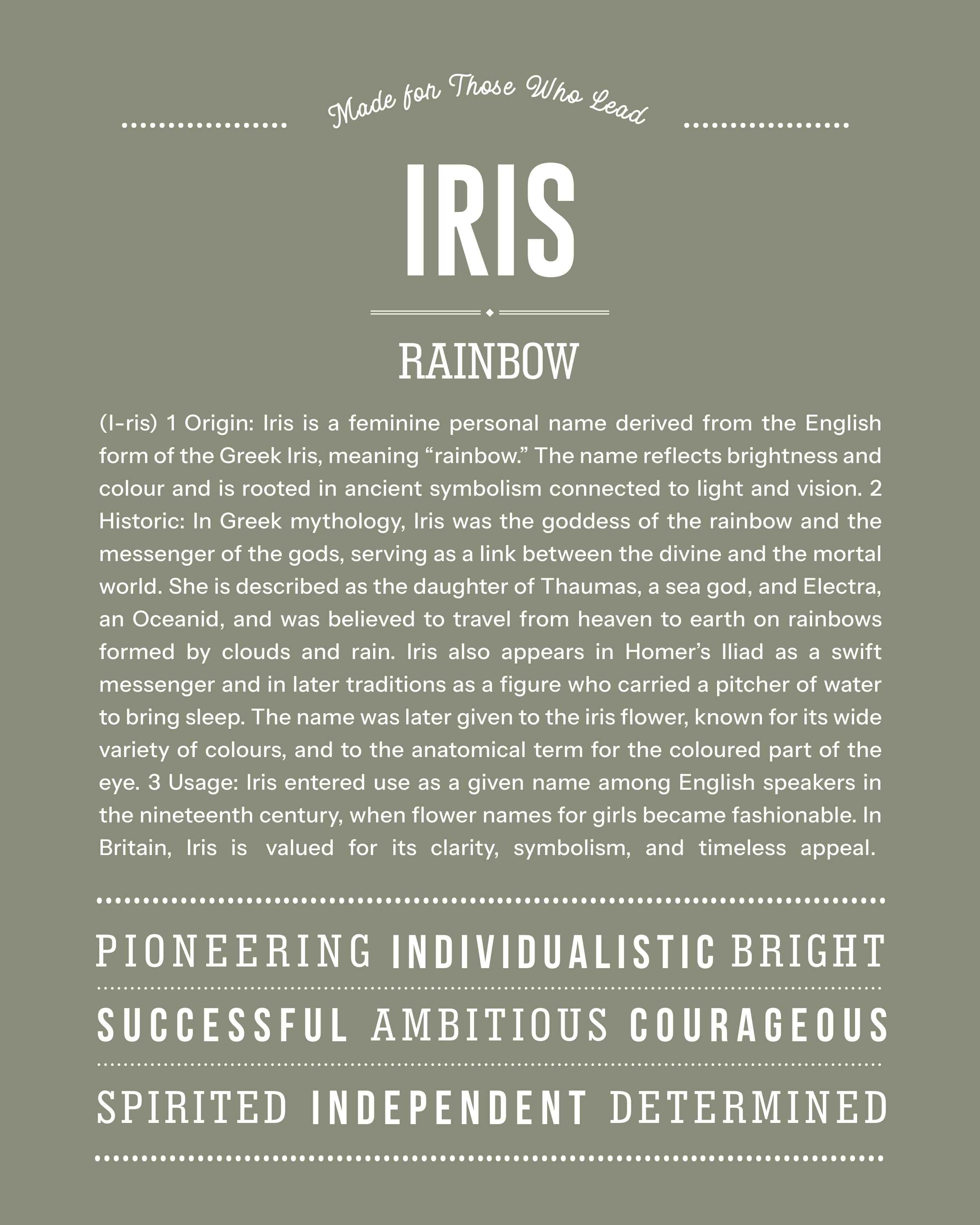 Iris | Personalised Name Meaning Print – Custom Name Art Gift