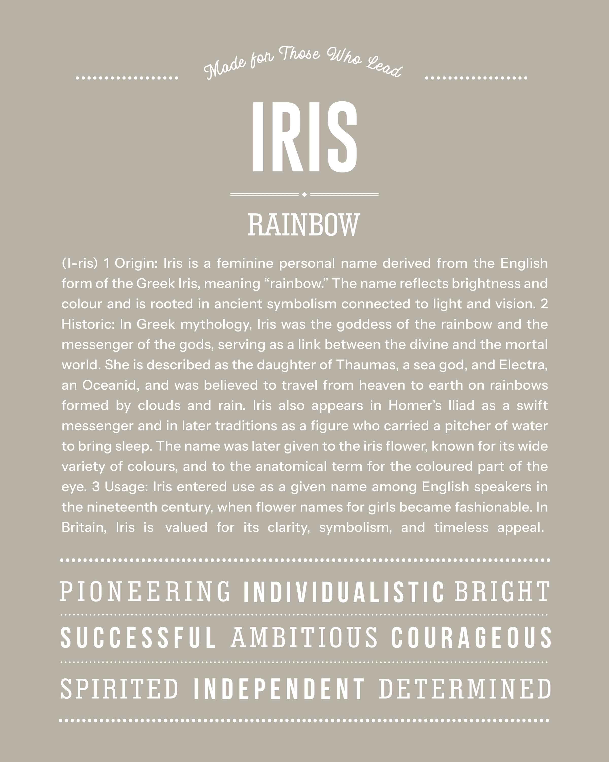 Iris | Personalised Name Meaning Print – Custom Name Art Gift