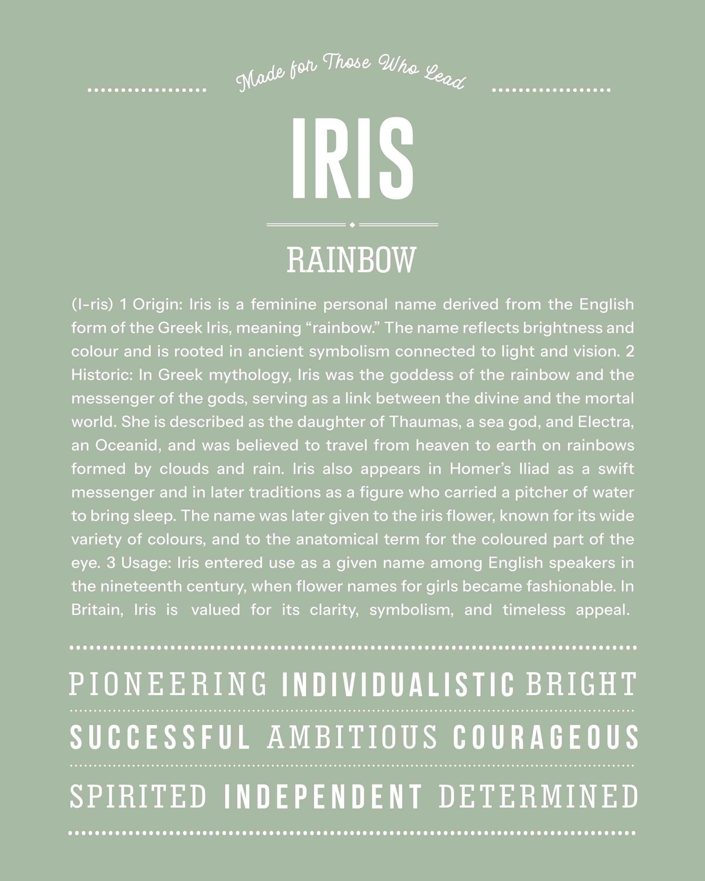 Iris | Personalised Name Meaning Print – Custom Name Art Gift