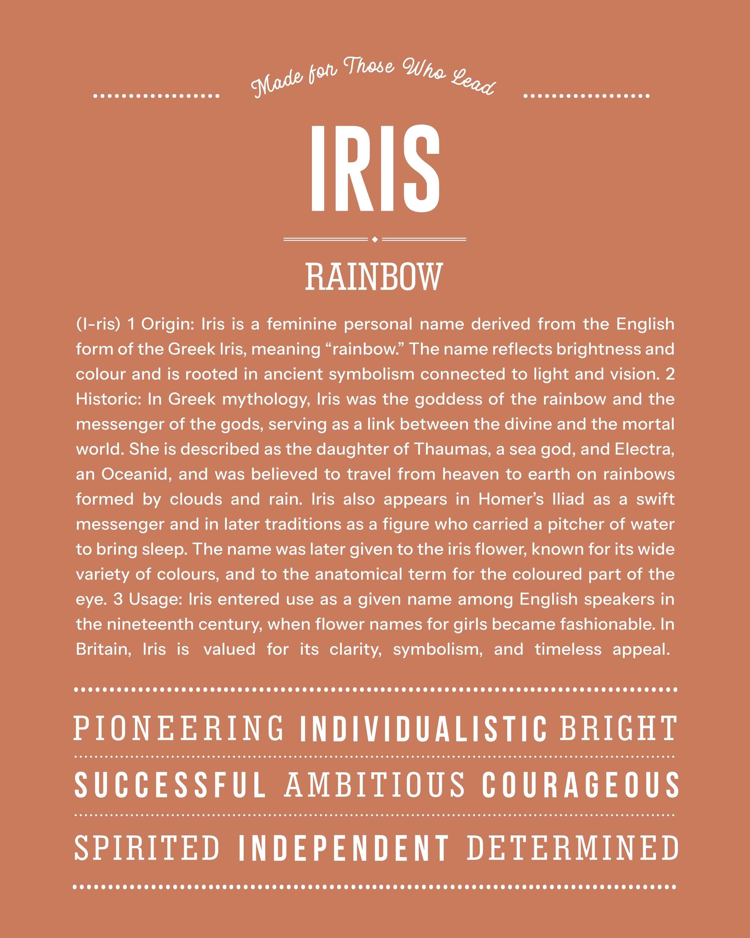 Iris | Personalised Name Meaning Print – Custom Name Art Gift