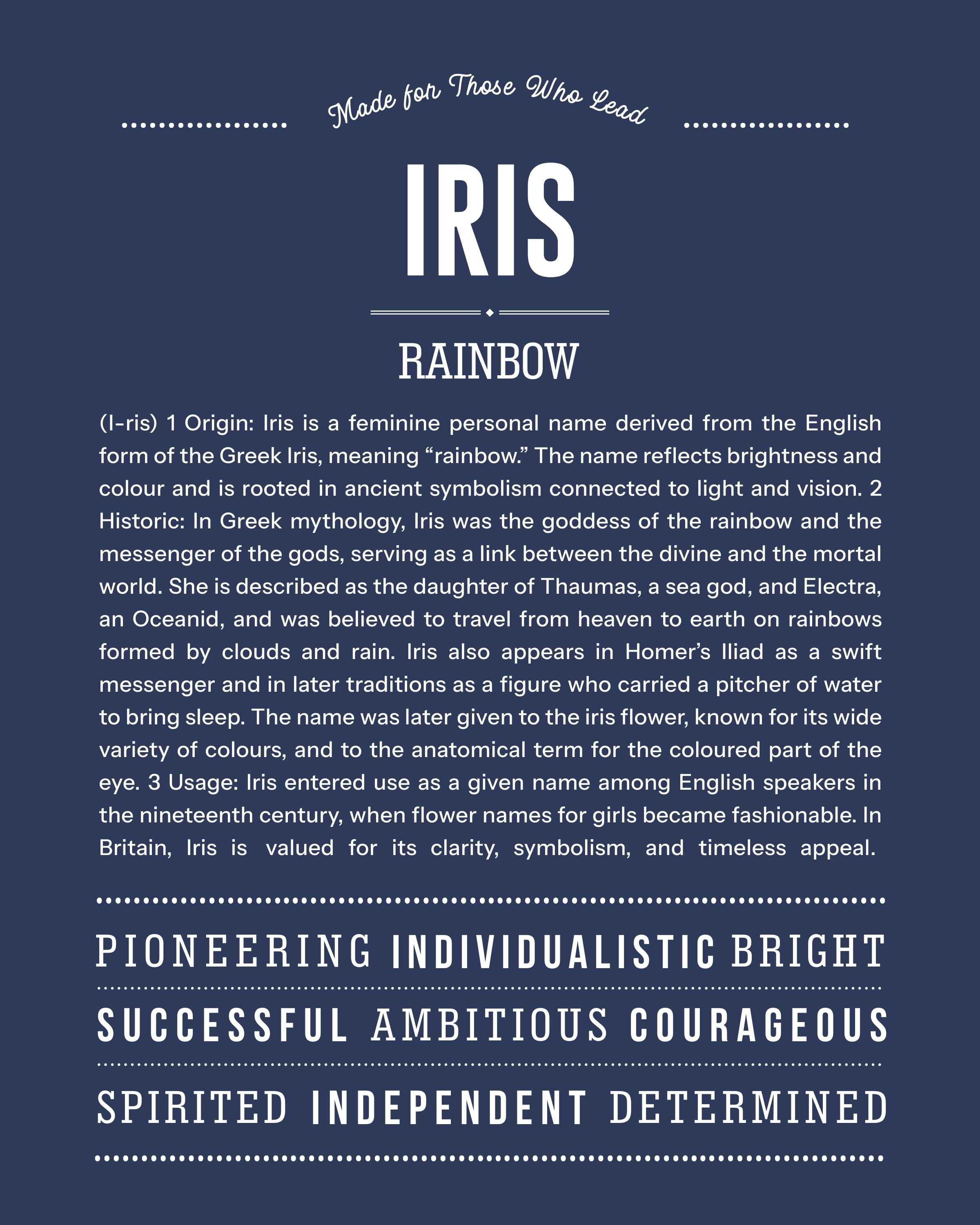 Iris | Personalised Name Meaning Print – Custom Name Art Gift