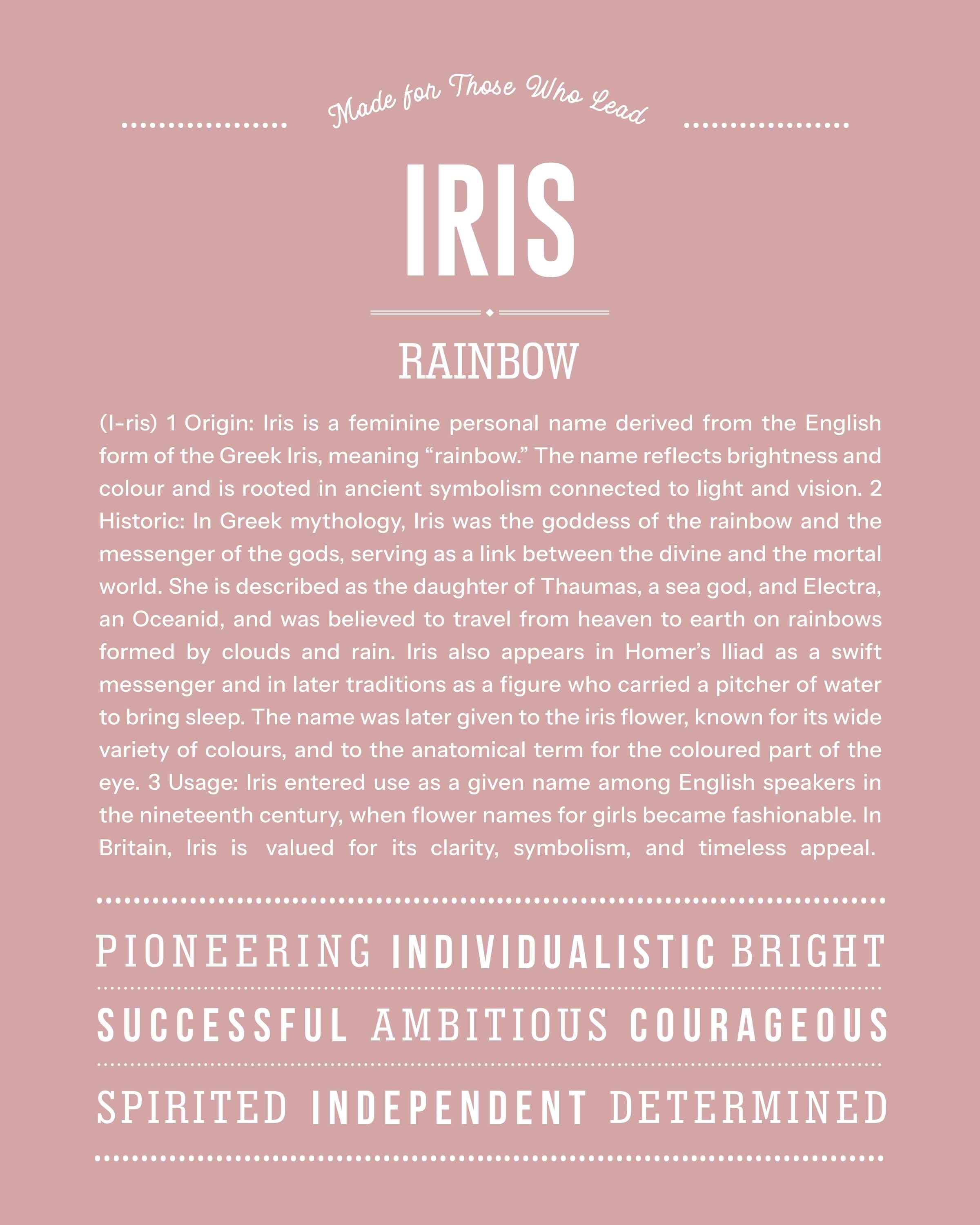 Iris | Personalised Name Meaning Print – Custom Name Art Gift