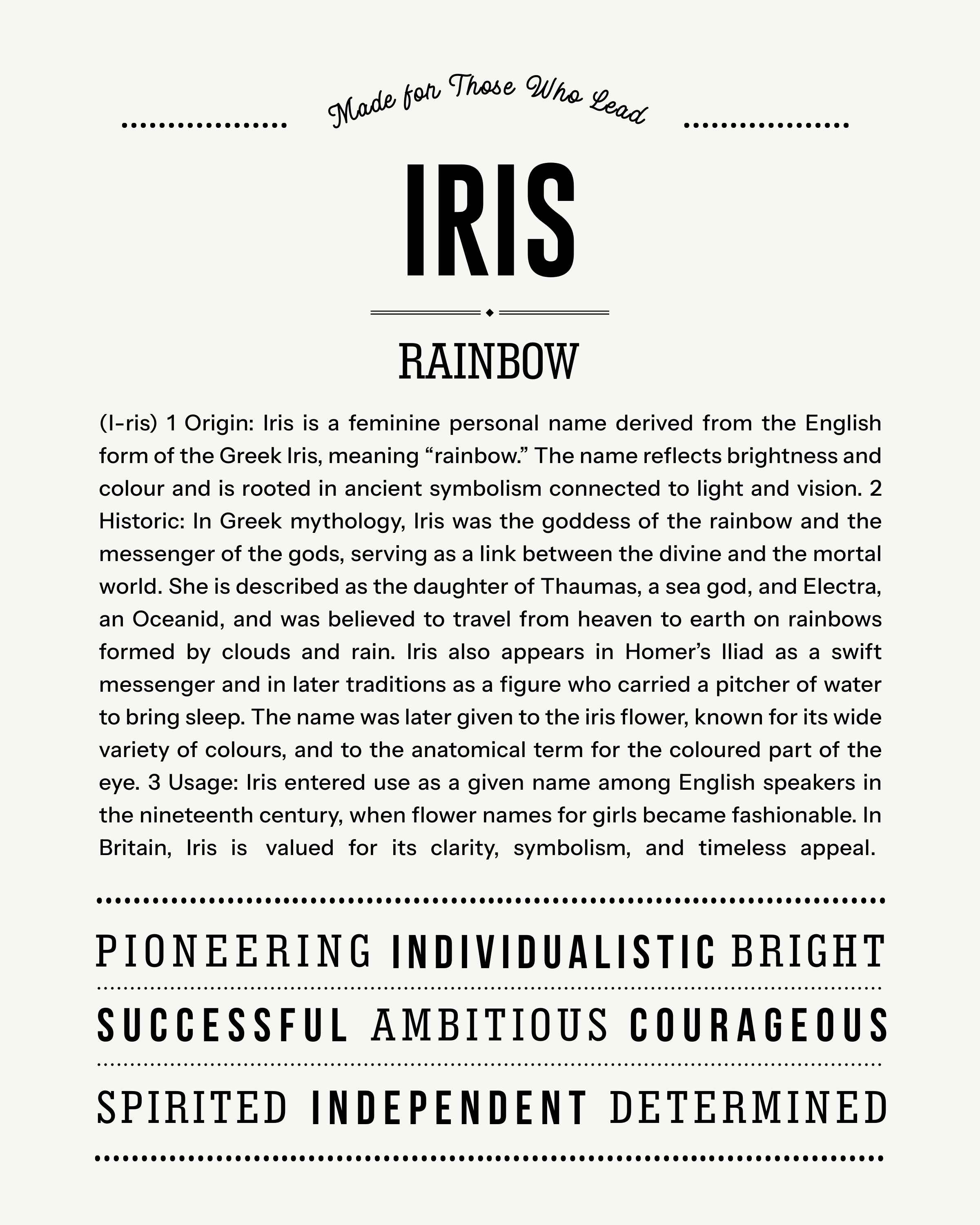 Iris | Personalised Name Meaning Print – Custom Name Art Gift