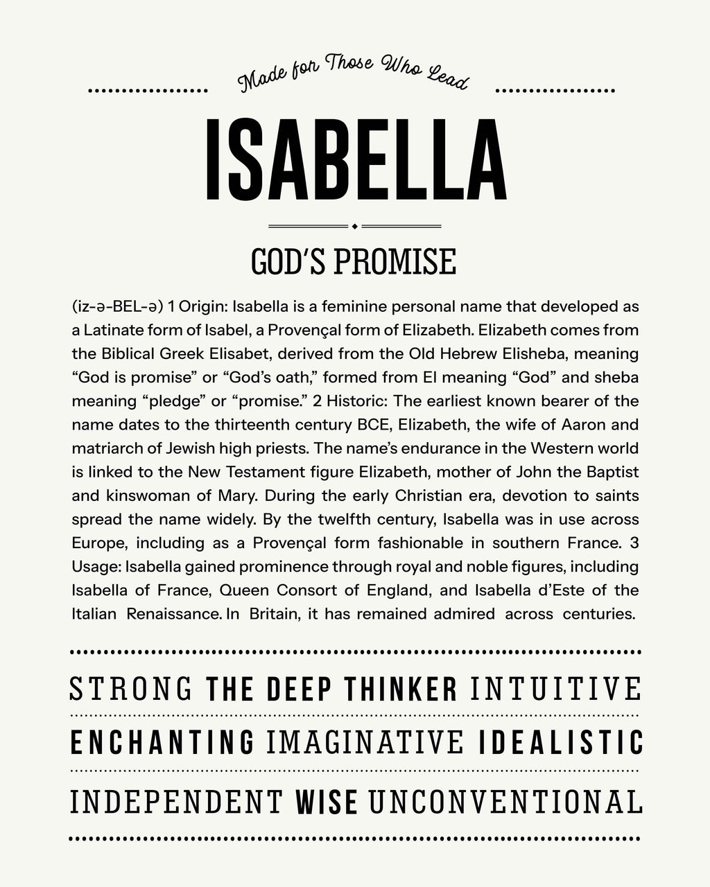 Isabella | Personalised Name Meaning Print – Custom Name Art Gift