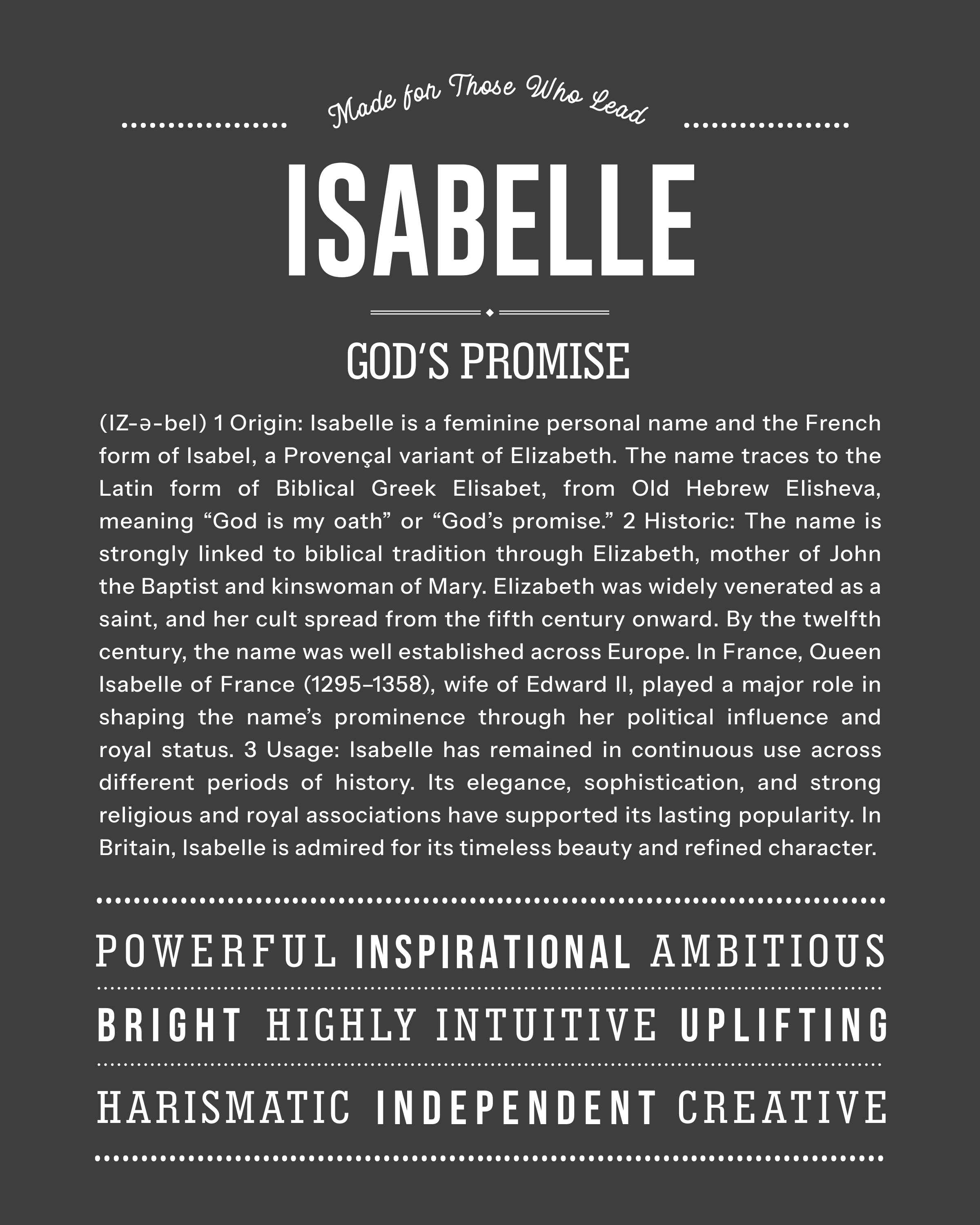 Isabelle | Personalised Name Meaning Print – Custom Name Art Gift