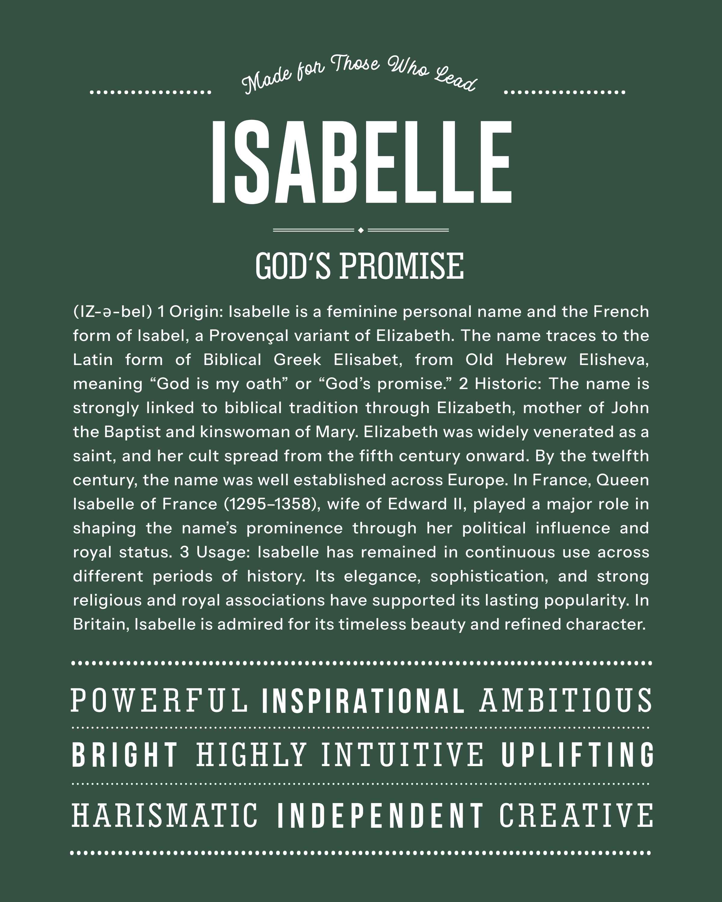 Isabelle | Personalised Name Meaning Print – Custom Name Art Gift