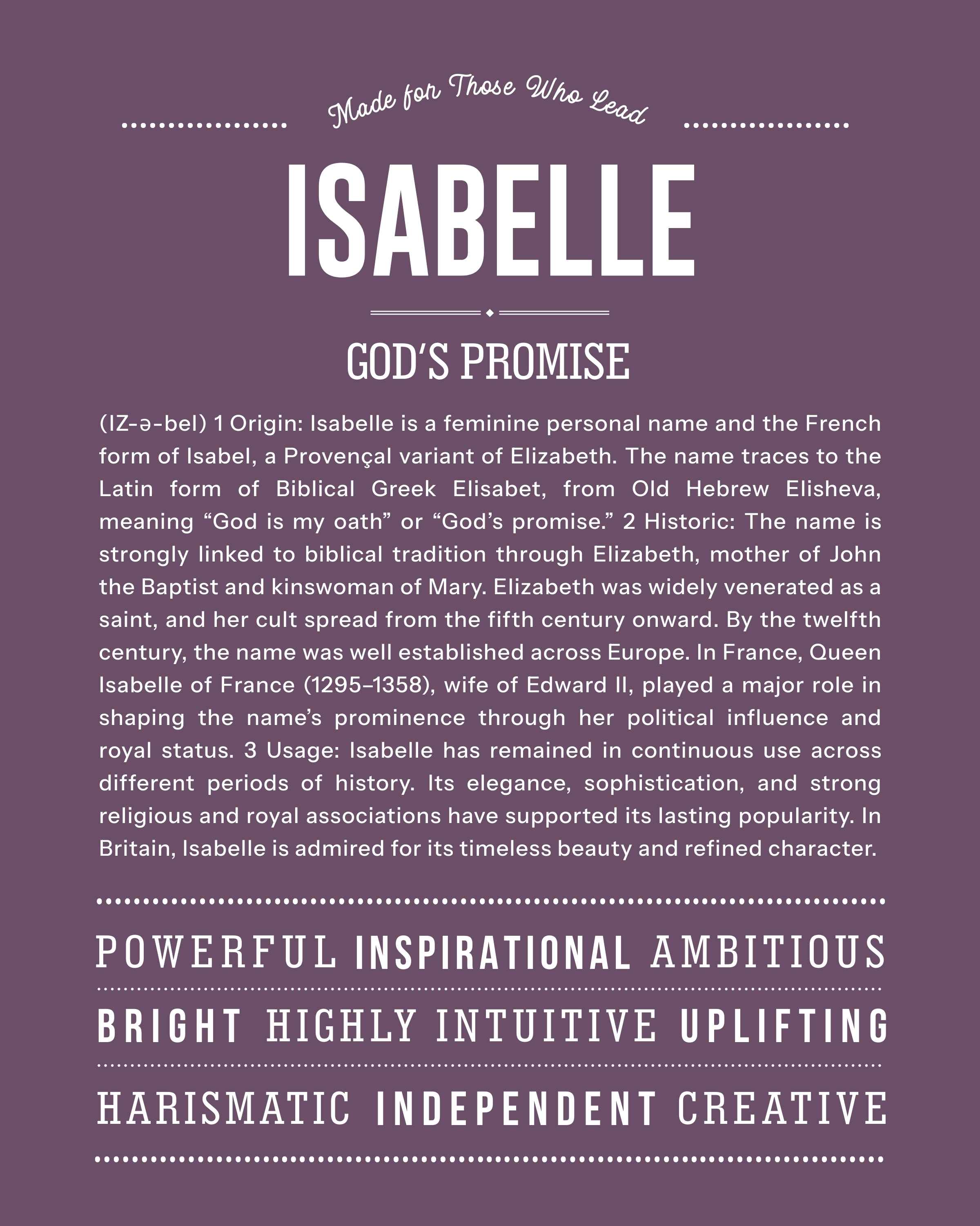Isabelle | Personalised Name Meaning Print – Custom Name Art Gift