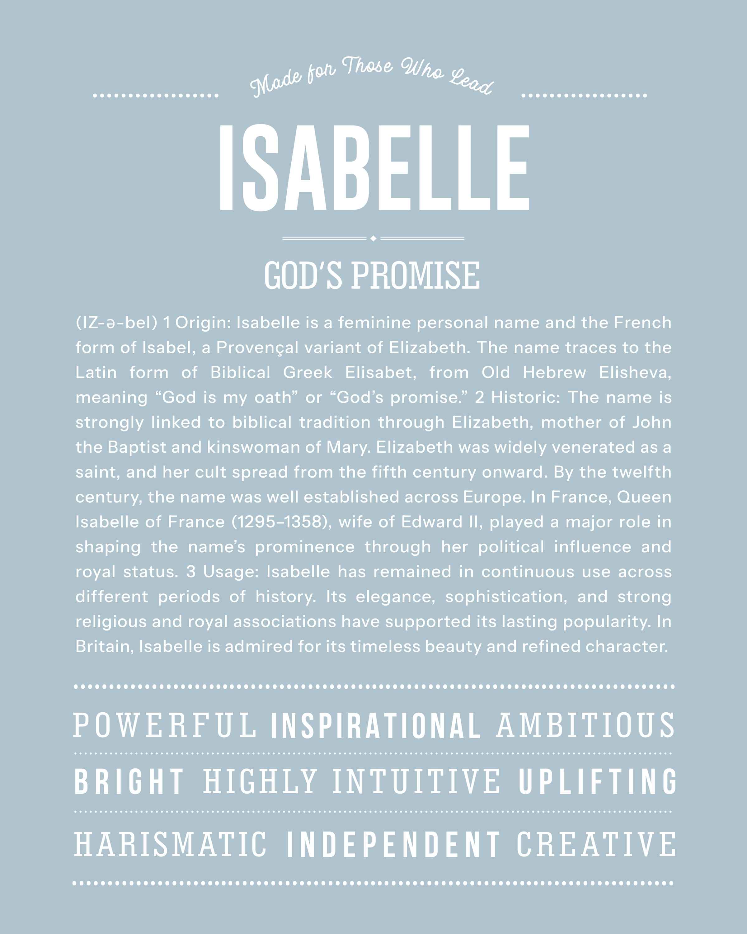 Isabelle | Personalised Name Meaning Print – Custom Name Art Gift