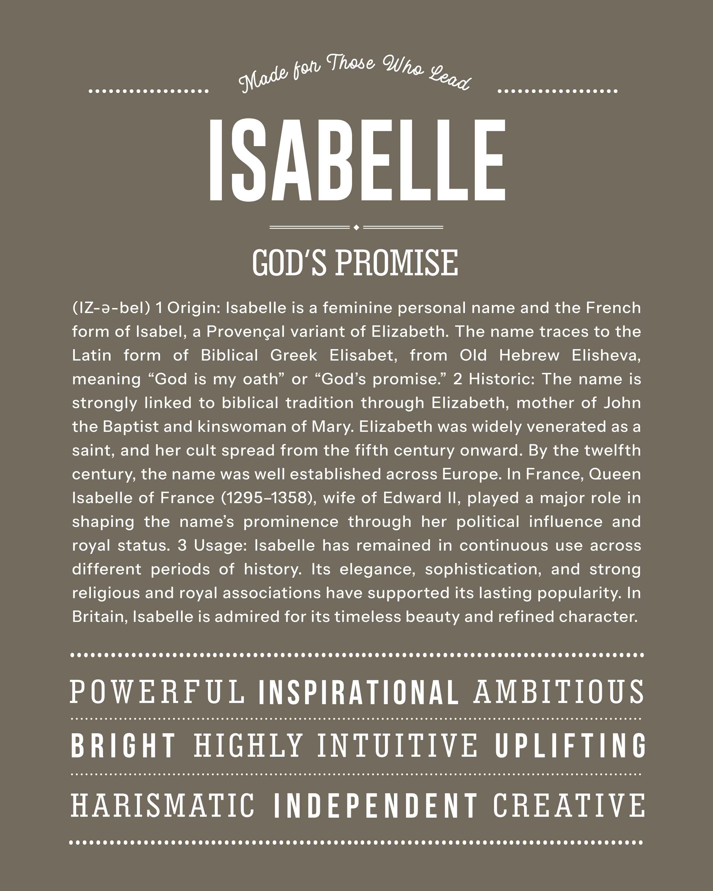 Isabelle | Personalised Name Meaning Print – Custom Name Art Gift