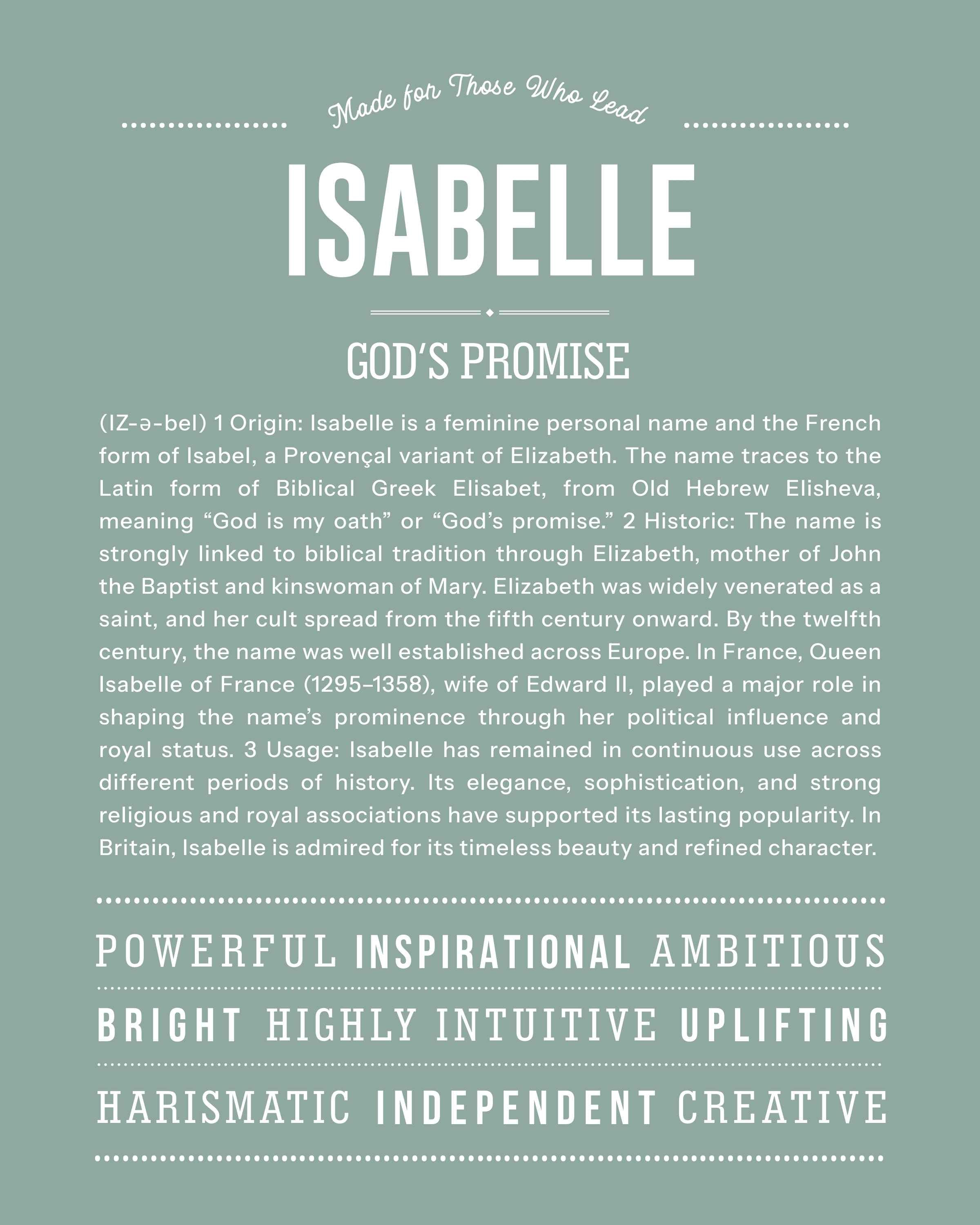 Isabelle | Personalised Name Meaning Print – Custom Name Art Gift