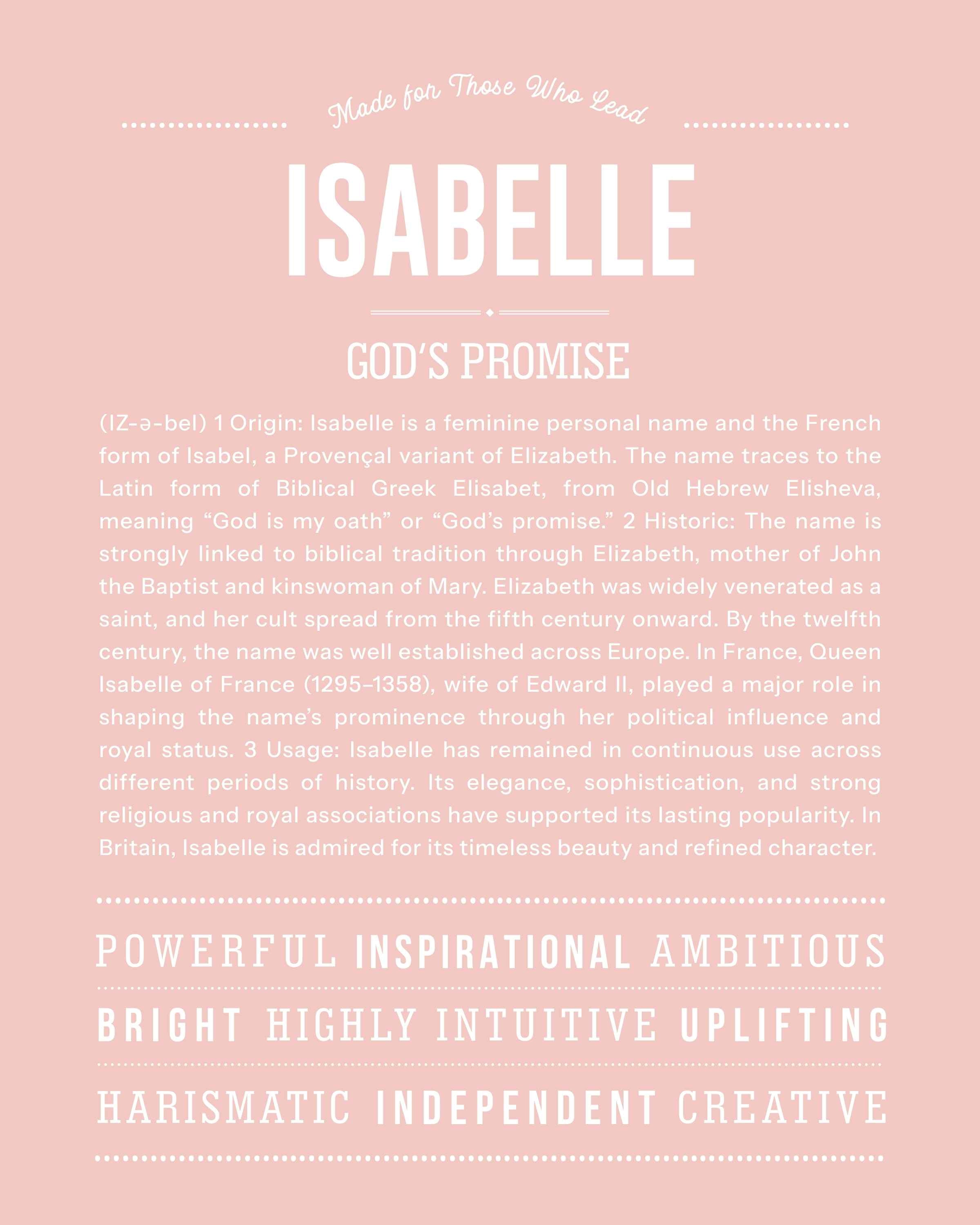 Isabelle | Personalised Name Meaning Print – Custom Name Art Gift