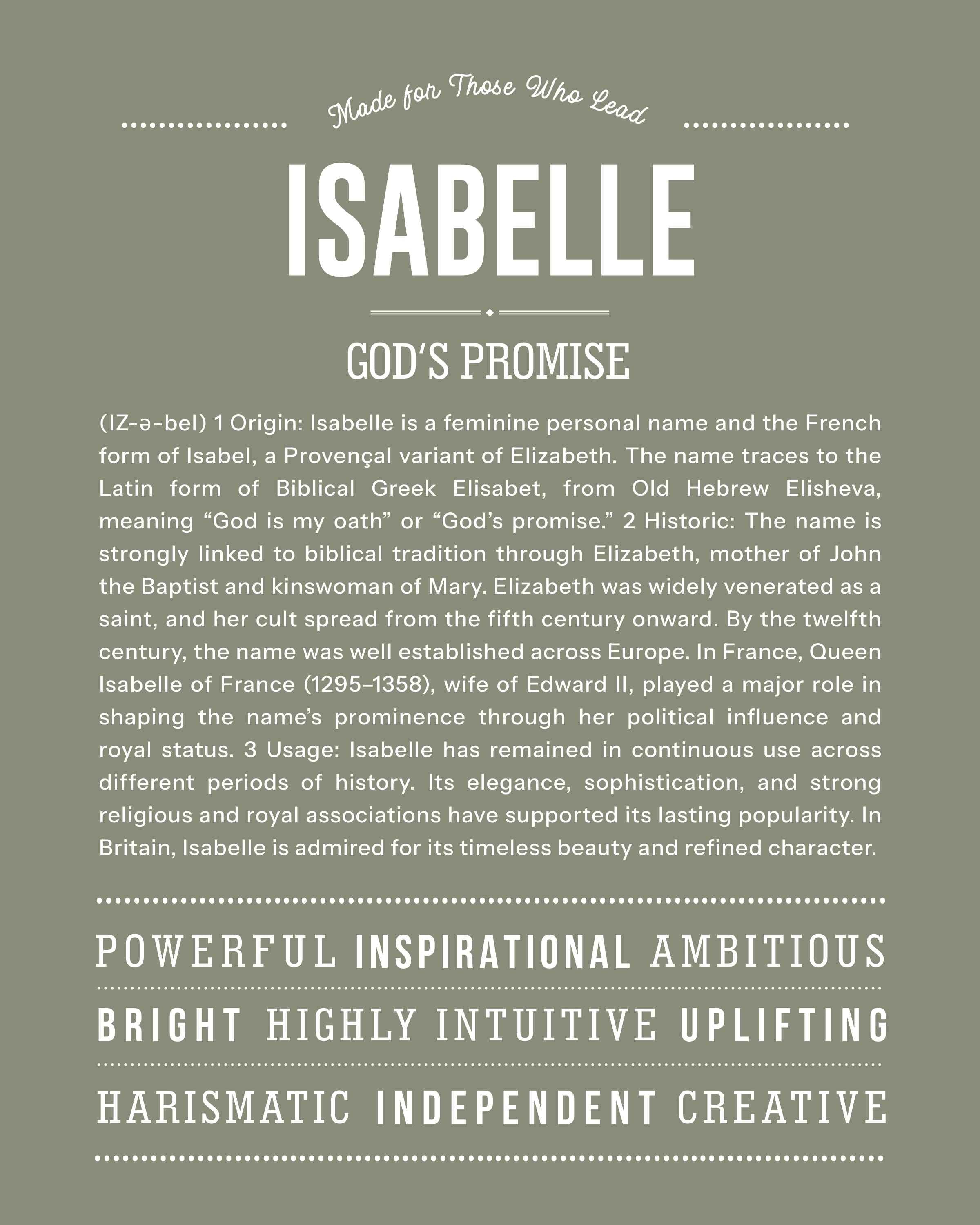 Isabelle | Personalised Name Meaning Print – Custom Name Art Gift
