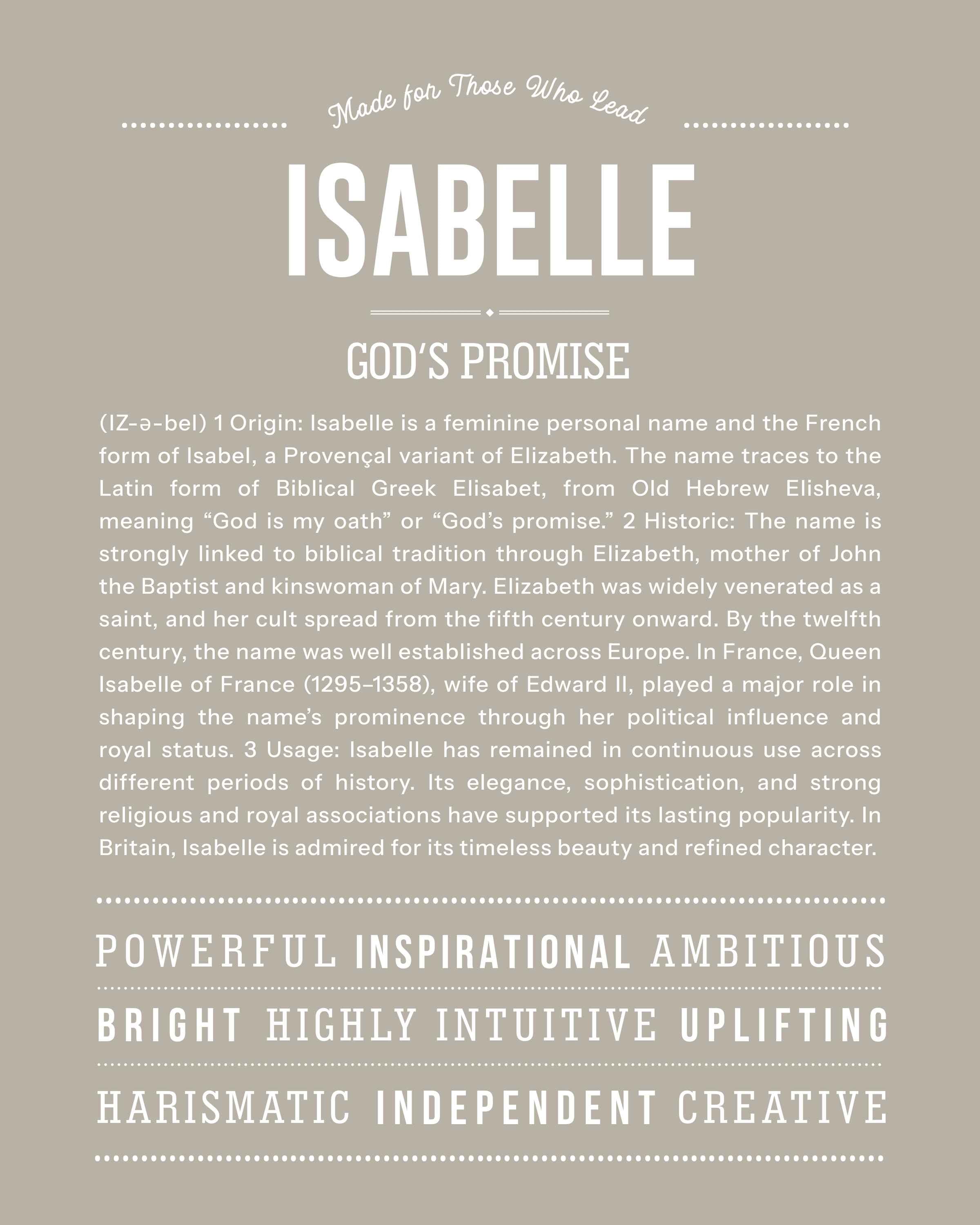 Isabelle | Personalised Name Meaning Print – Custom Name Art Gift