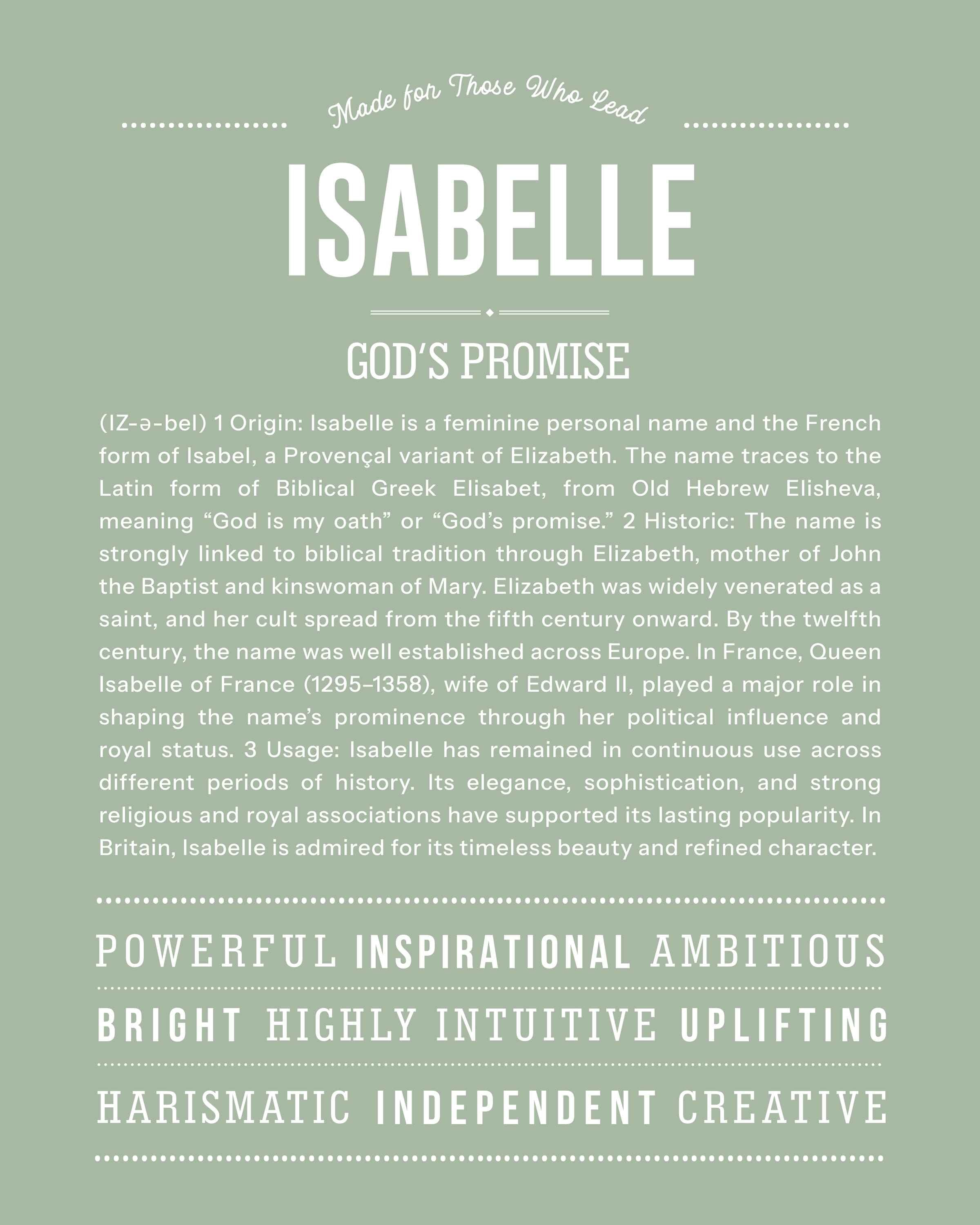 Isabelle | Personalised Name Meaning Print – Custom Name Art Gift