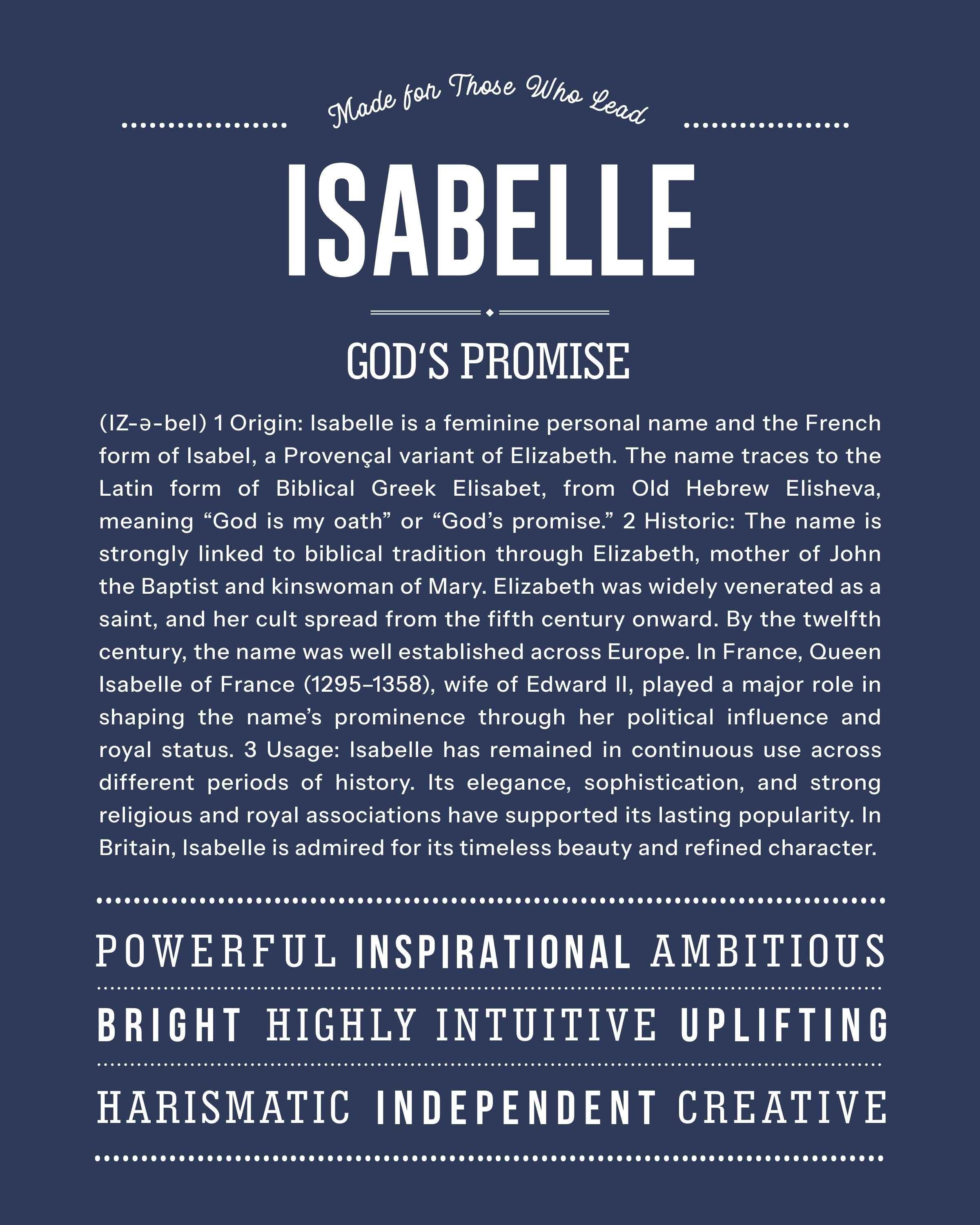 Isabelle | Personalised Name Meaning Print – Custom Name Art Gift
