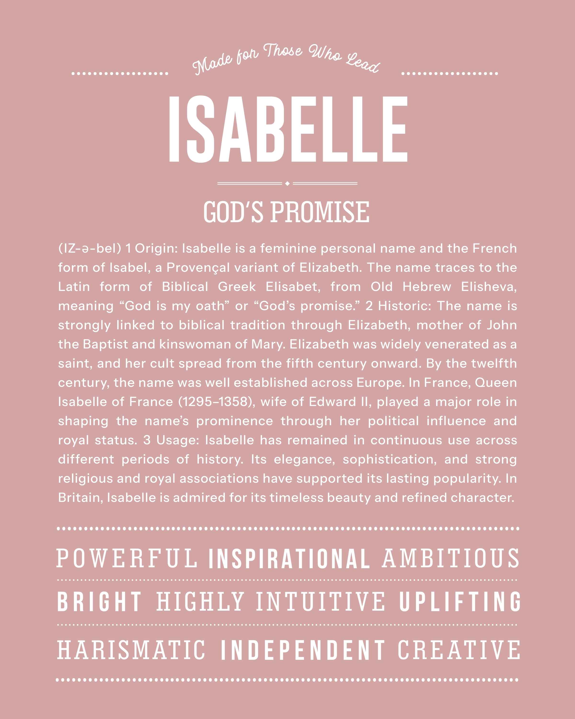Isabelle | Personalised Name Meaning Print – Custom Name Art Gift