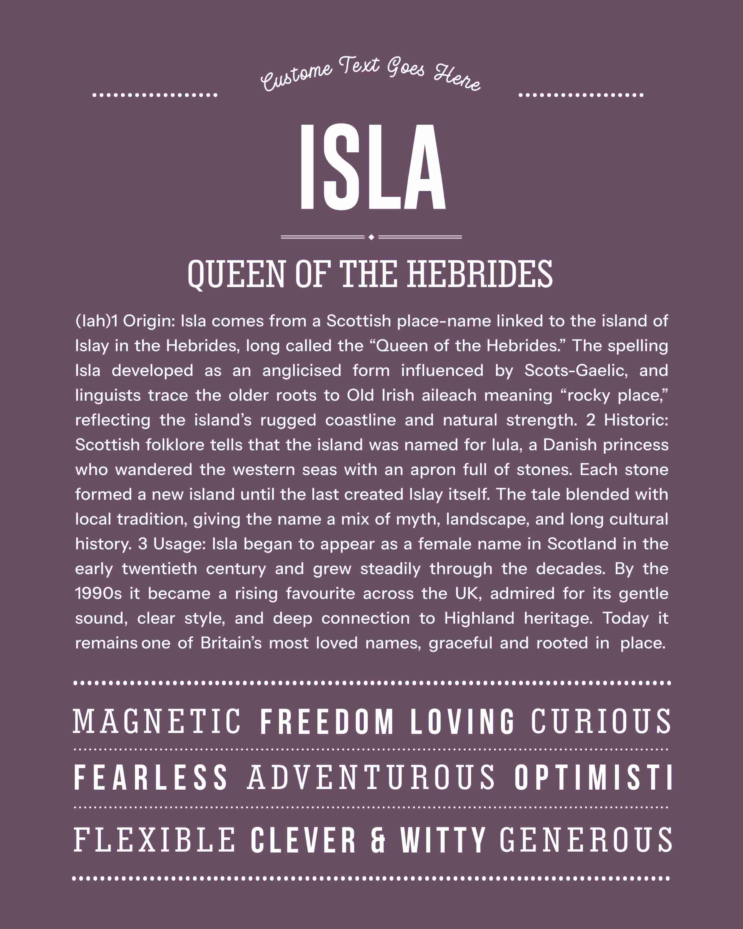 Isla | Personalised Name Meaning Print – Custom Name Art Gift