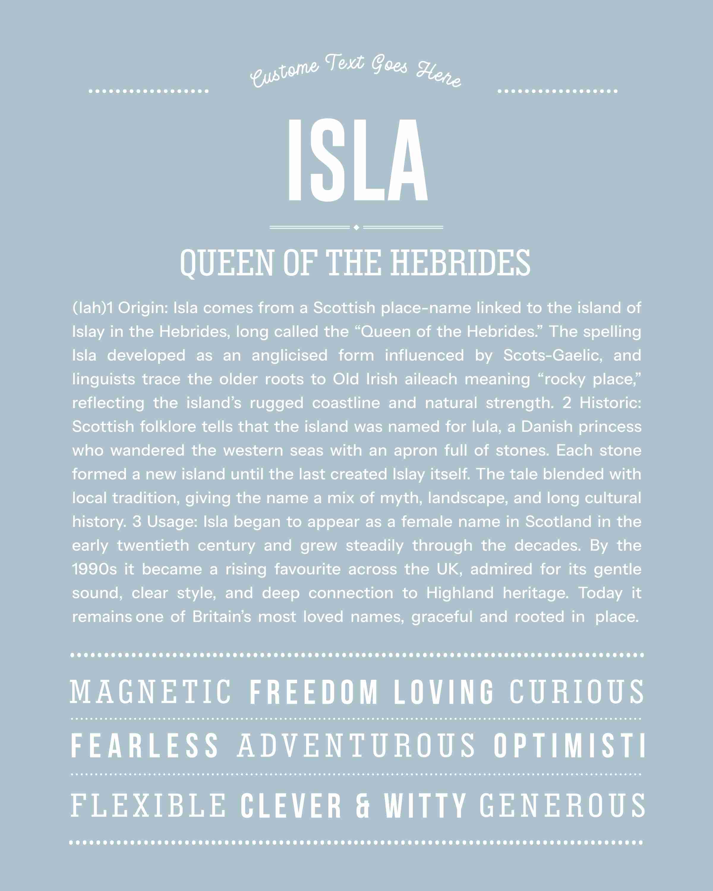 Isla | Personalised Name Meaning Print – Custom Name Art Gift