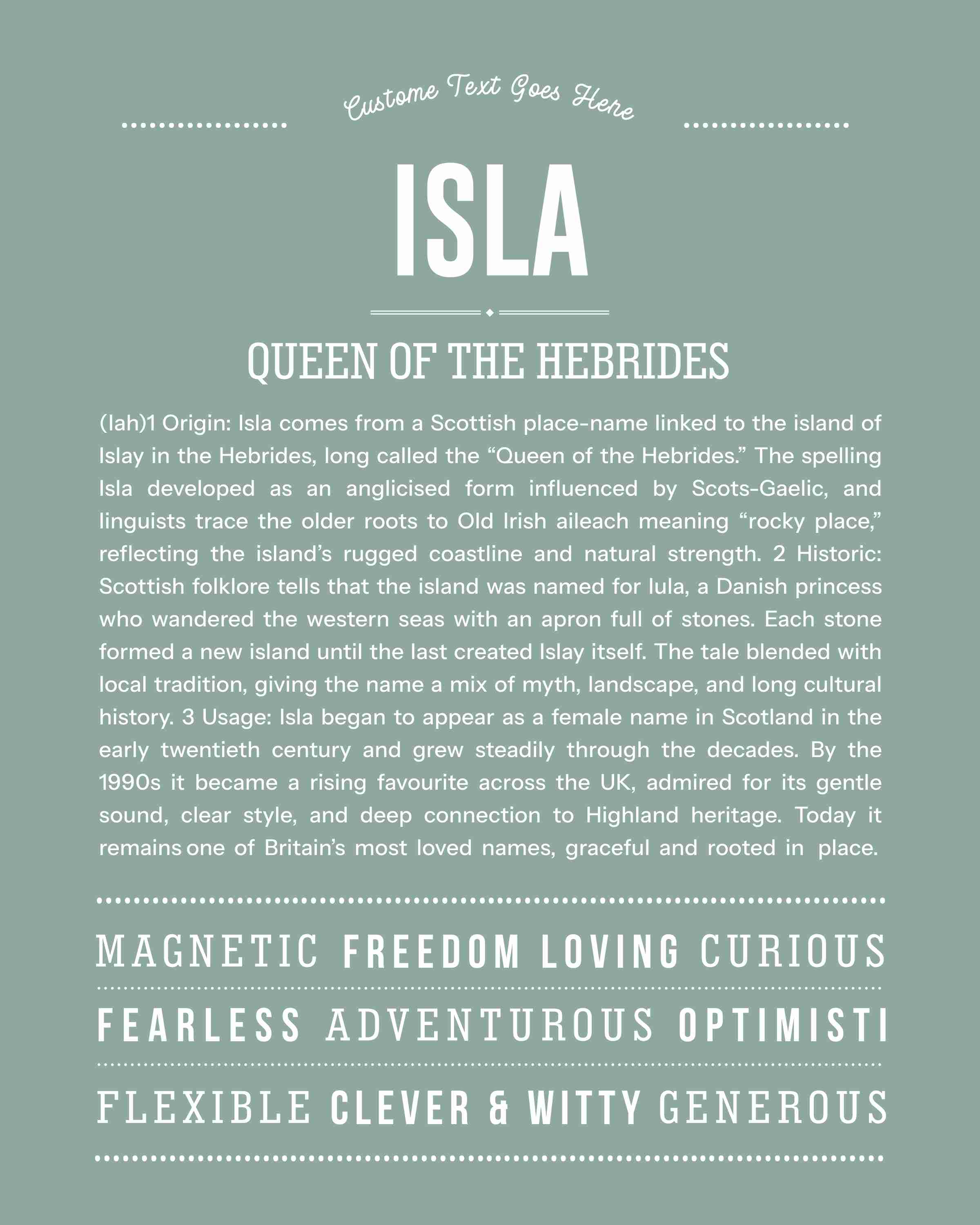 Isla | Personalised Name Meaning Print – Custom Name Art Gift