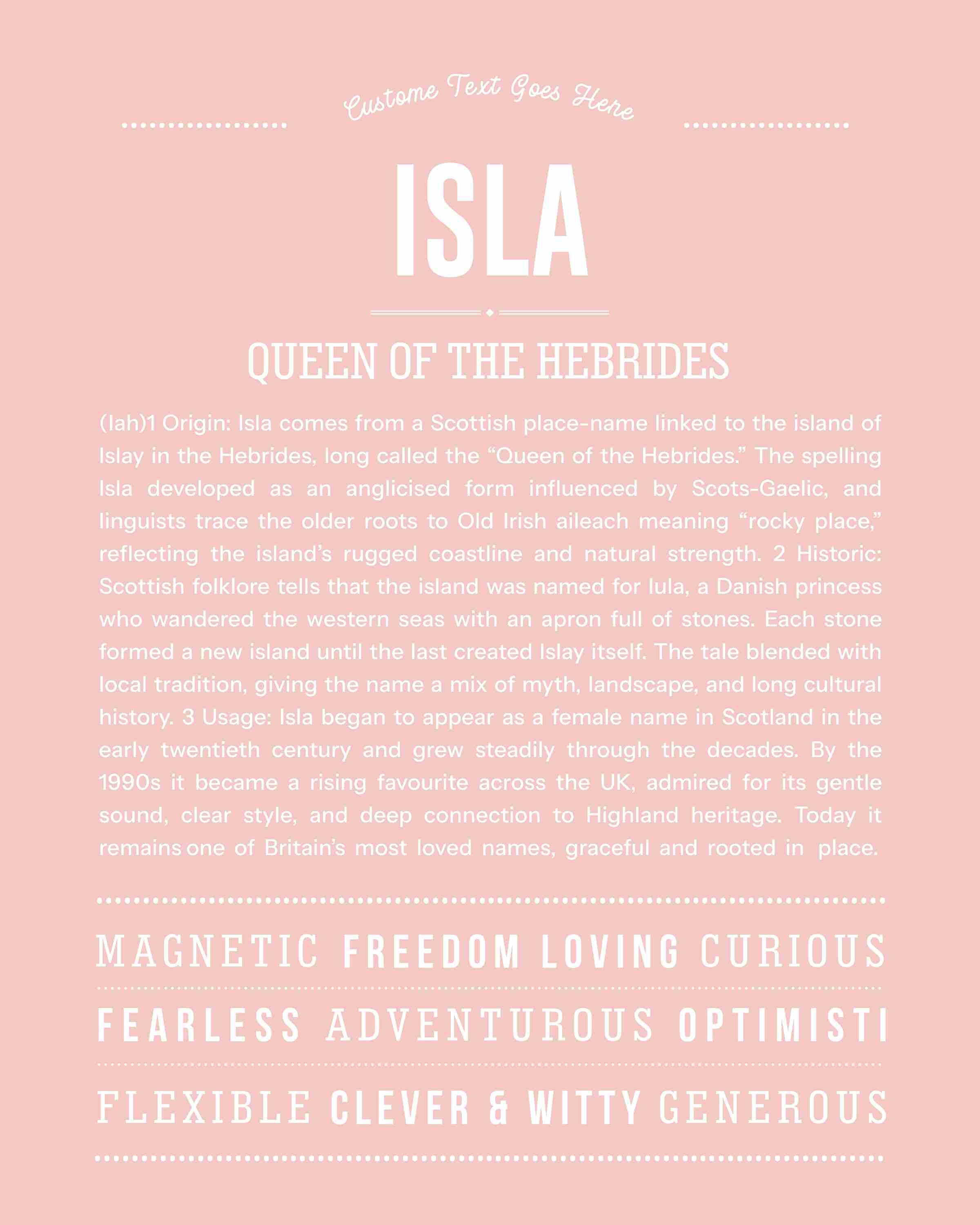 Isla | Personalised Name Meaning Print – Custom Name Art Gift