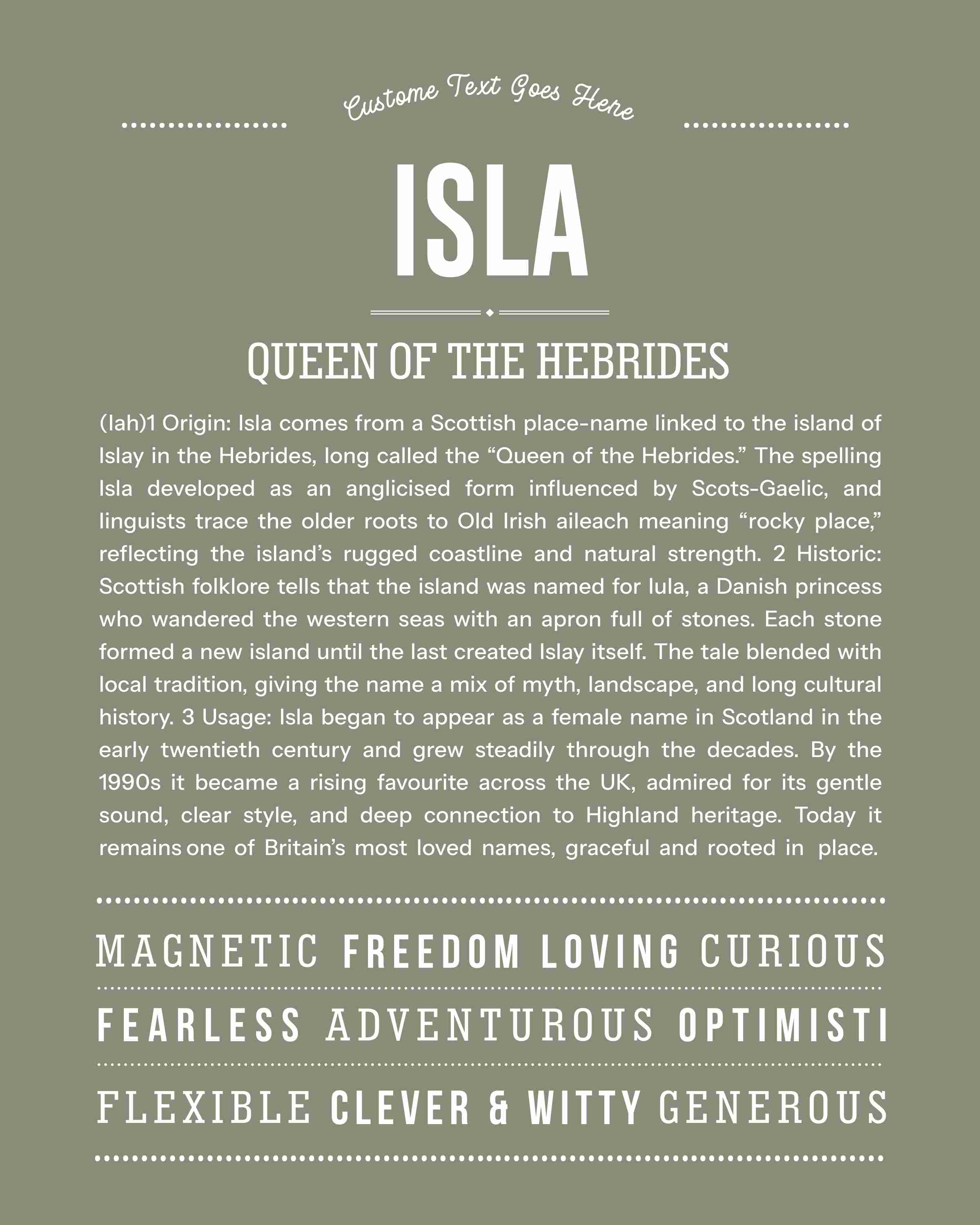 Isla | Personalised Name Meaning Print – Custom Name Art Gift