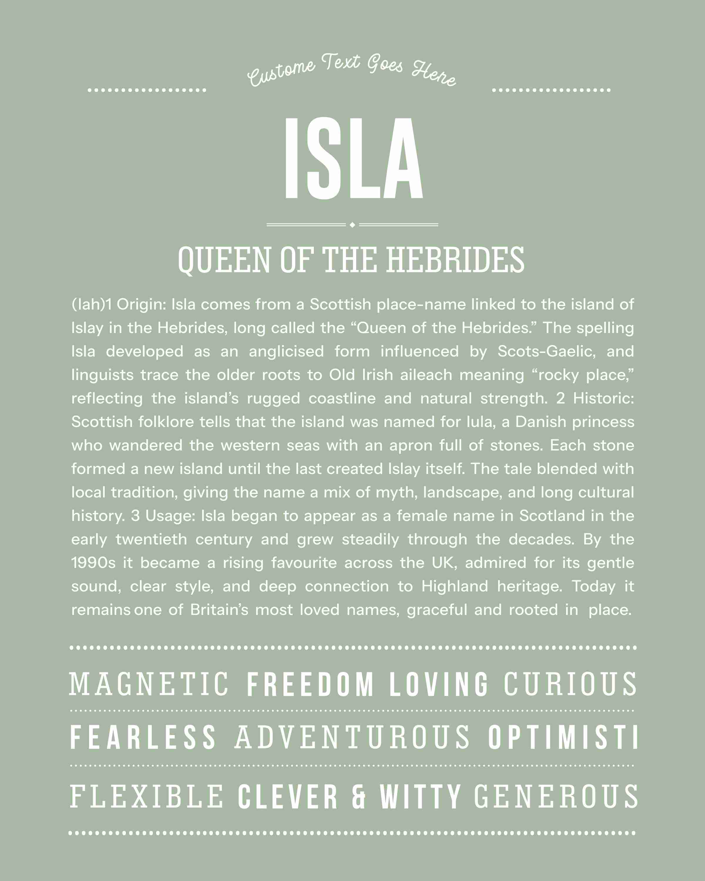 Isla | Personalised Name Meaning Print – Custom Name Art Gift