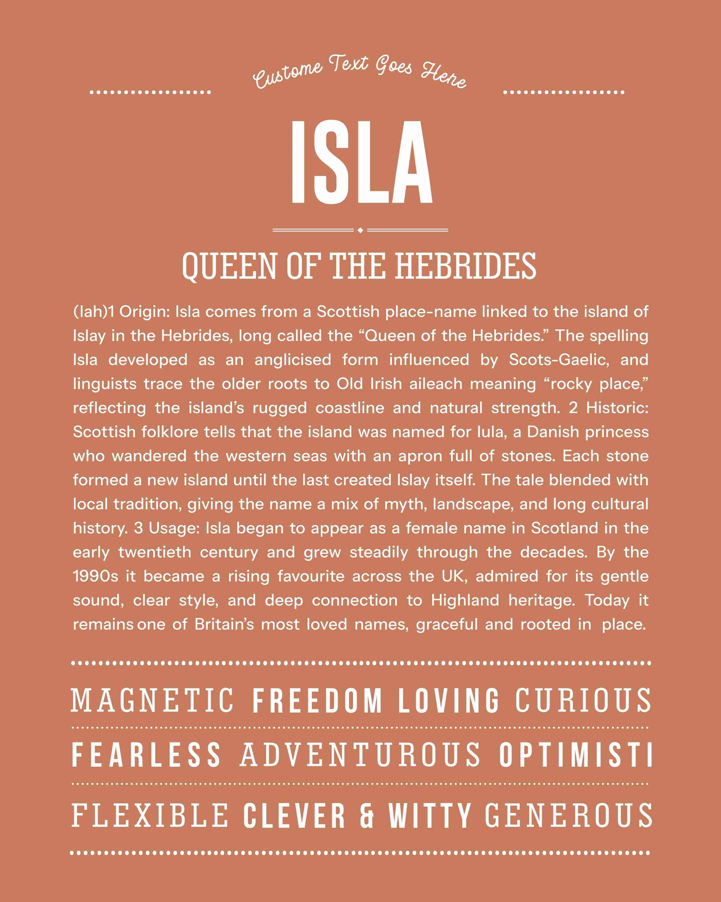Isla | Personalised Name Meaning Print – Custom Name Art Gift