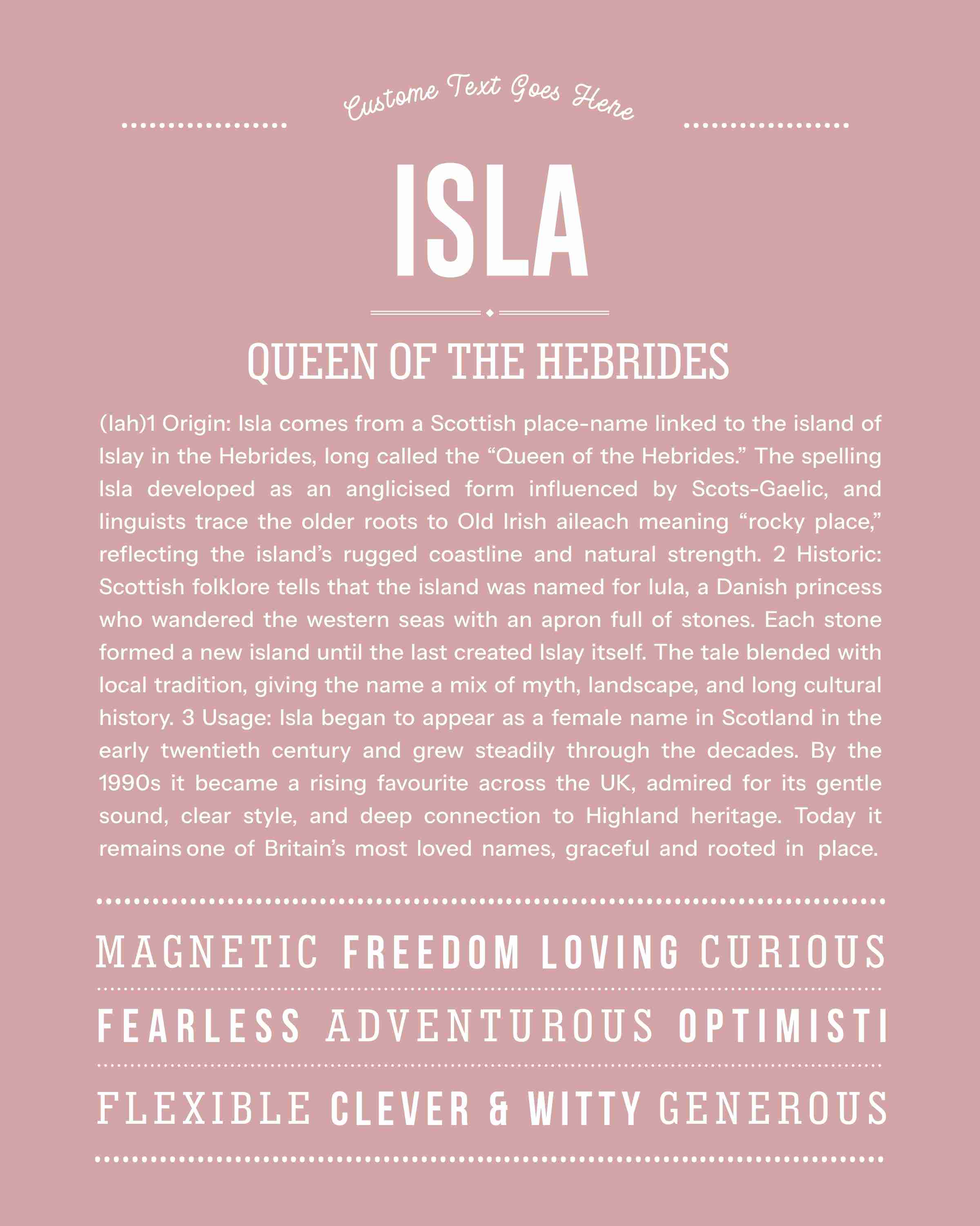Isla | Personalised Name Meaning Print – Custom Name Art Gift