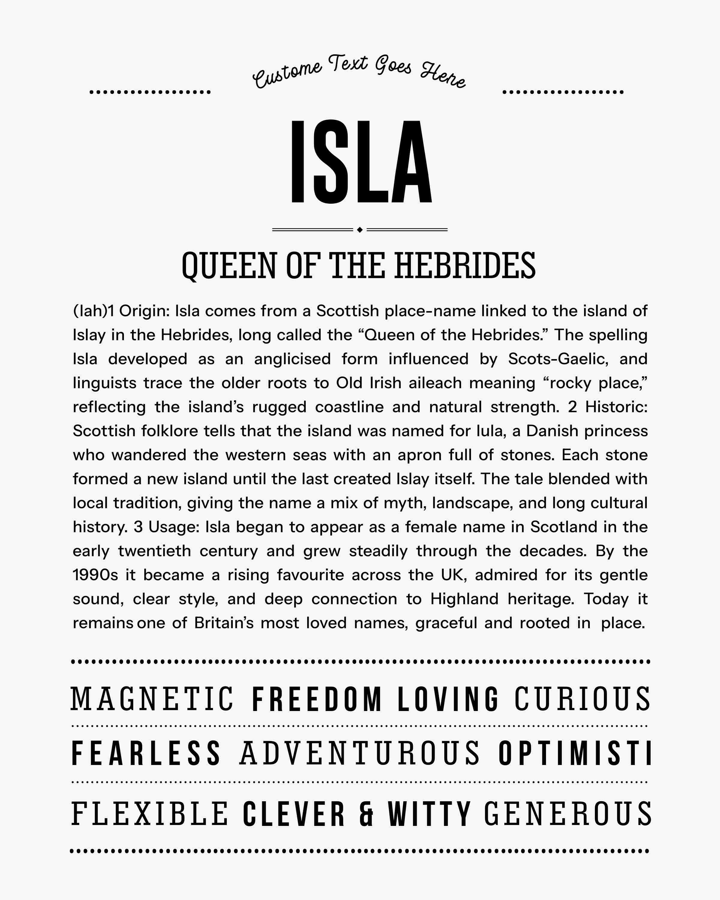Isla | Personalised Name Meaning Print – Custom Name Art Gift